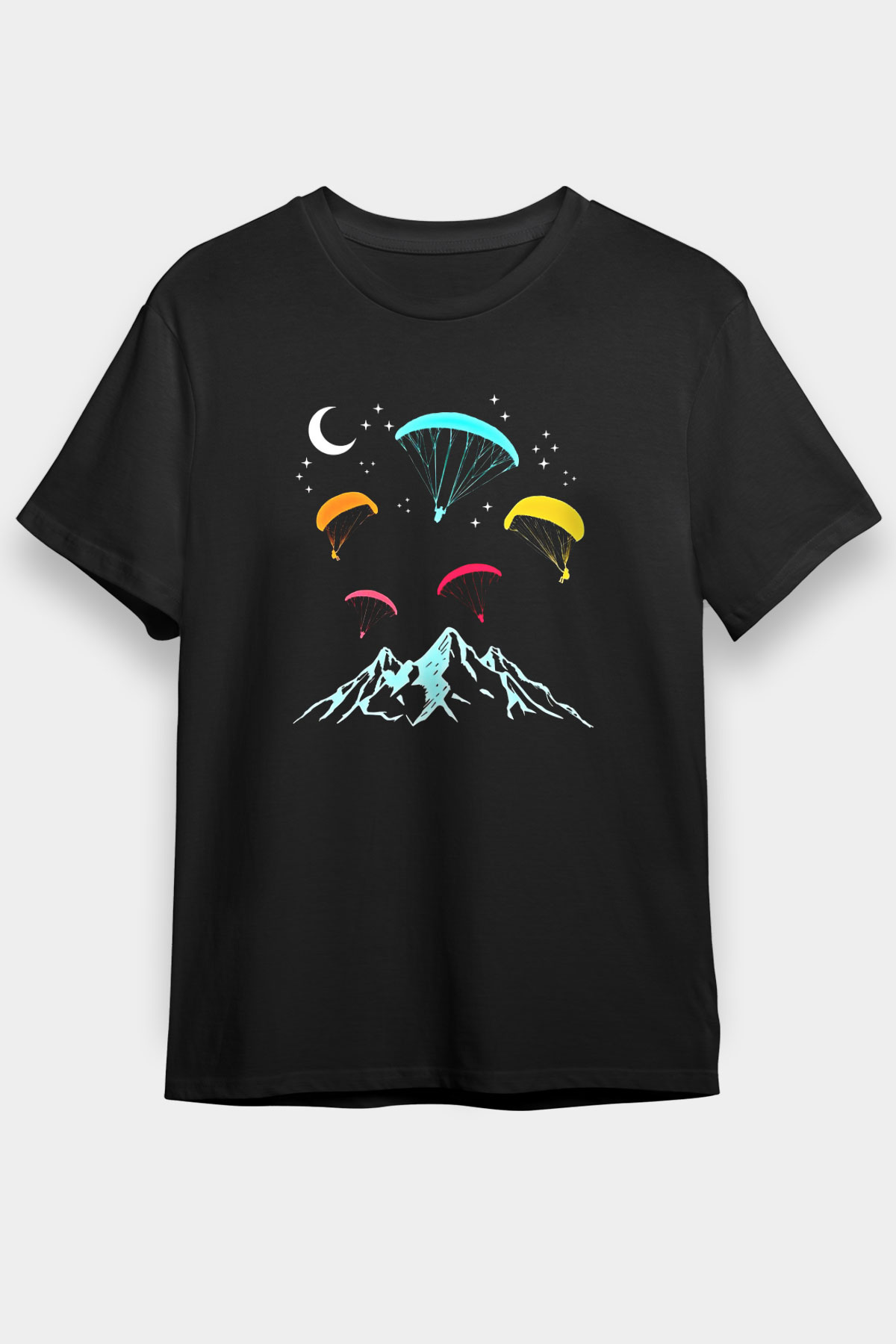 Yamaç Paraşütü - Paragliding Baskılı Unisex Siyah Tişört - Tshirt