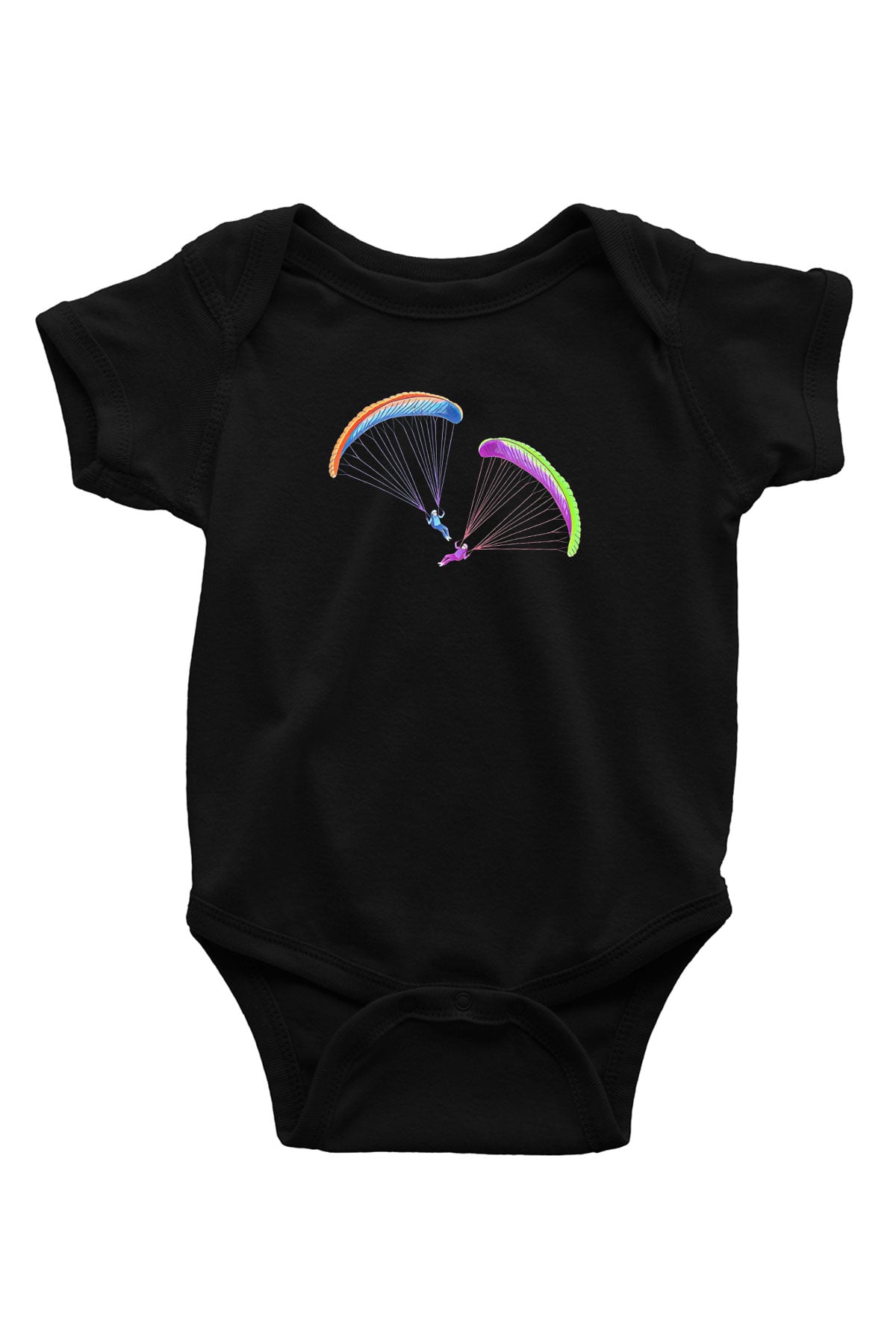 Yamaç Paraşütü - Paragliding Baskılı Unisex Siyah Bebek Body - Zıbın