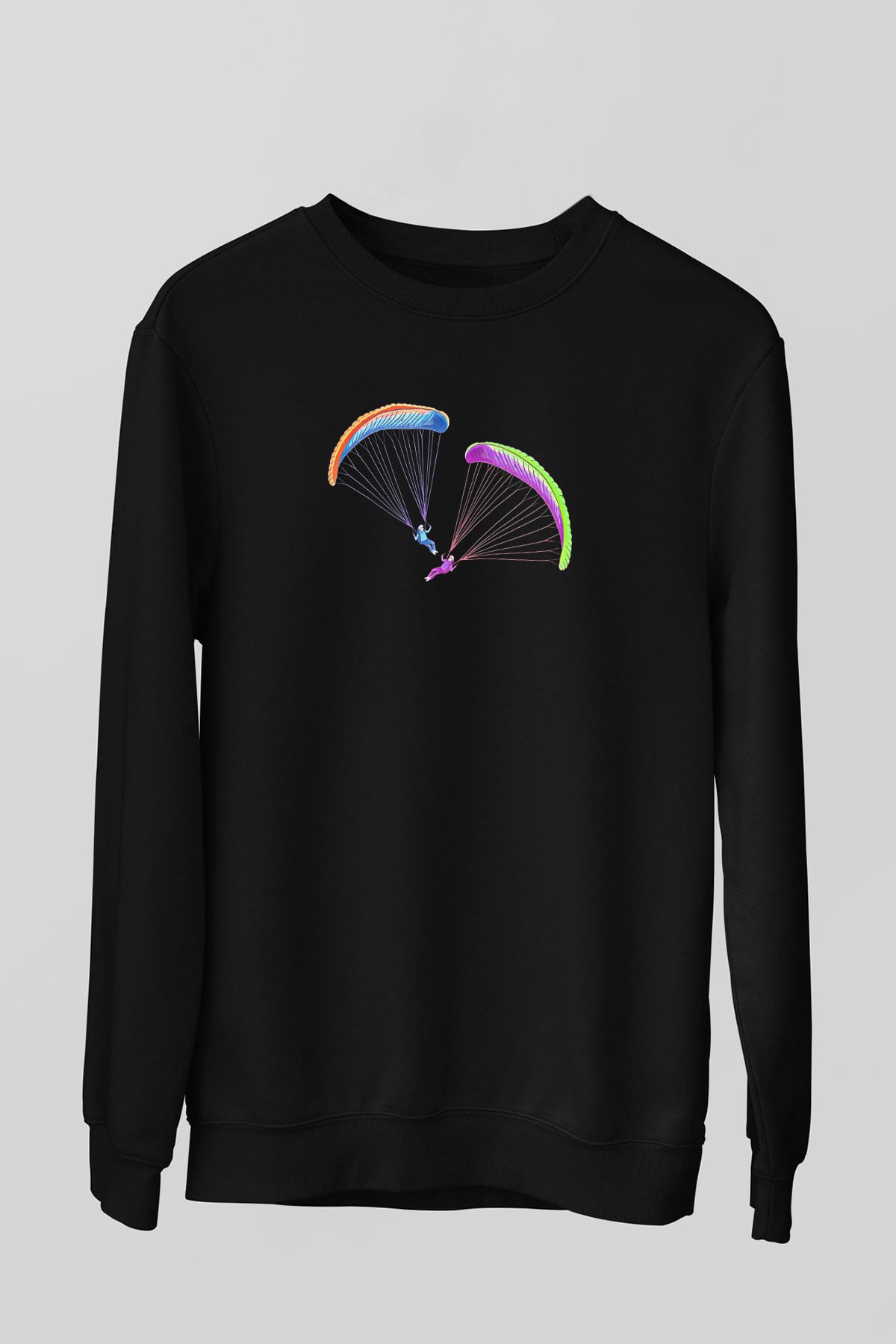 Yamaç Paraşütü - Paragliding Baskılı Unisex Siyah Sweatshirt