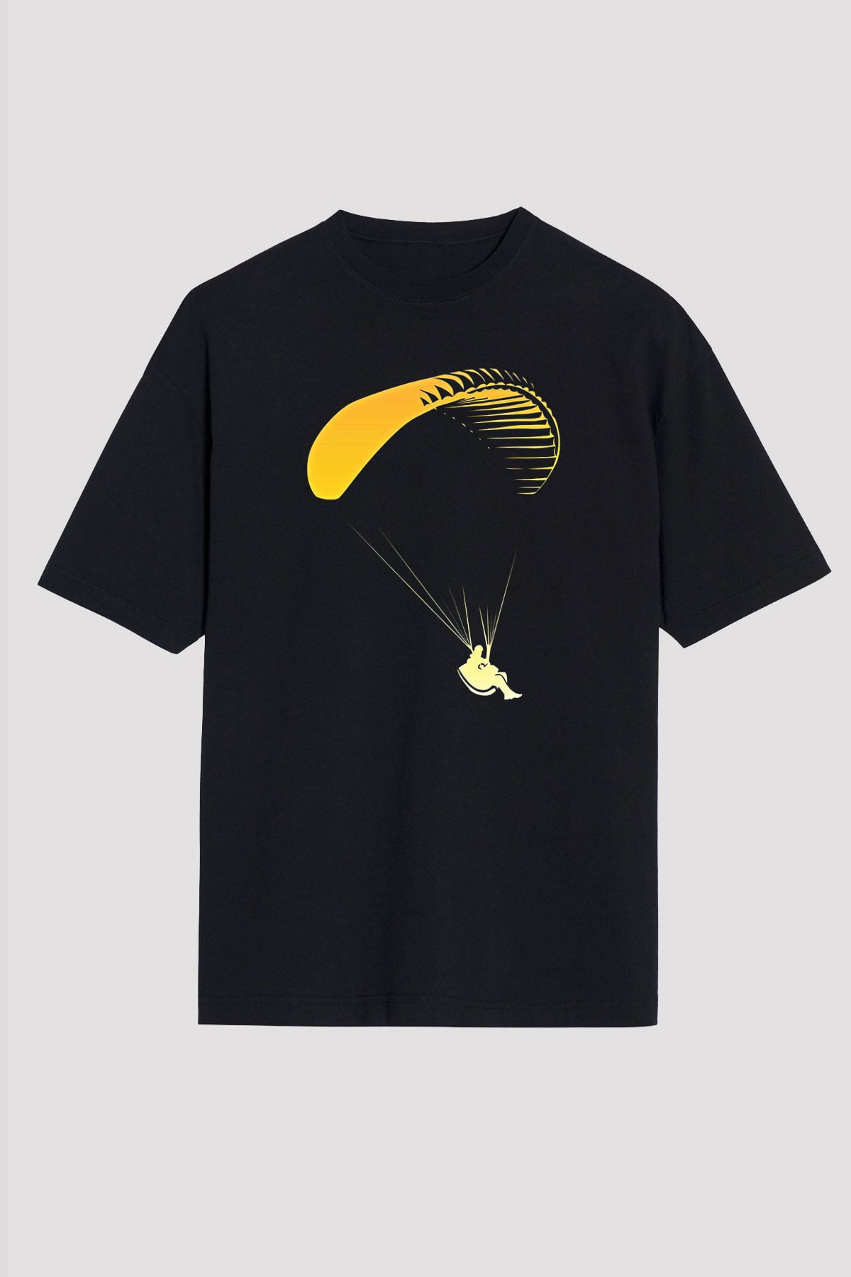 Yamaç Paraşütü - Paragliding Baskılı Unisex Siyah Oversize Tişört