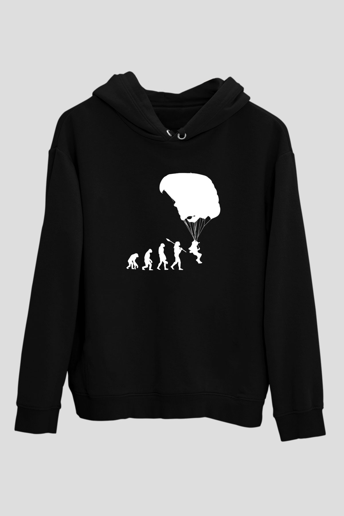 Yamaç Paraşütü - Paragliding Baskılı Unisex Siyah Kapüşonlu Sweatshirt