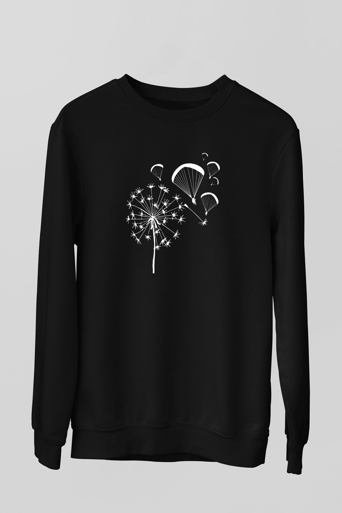 Yamaç Paraşütü - Paragliding Baskılı Unisex Siyah Sweatshirt