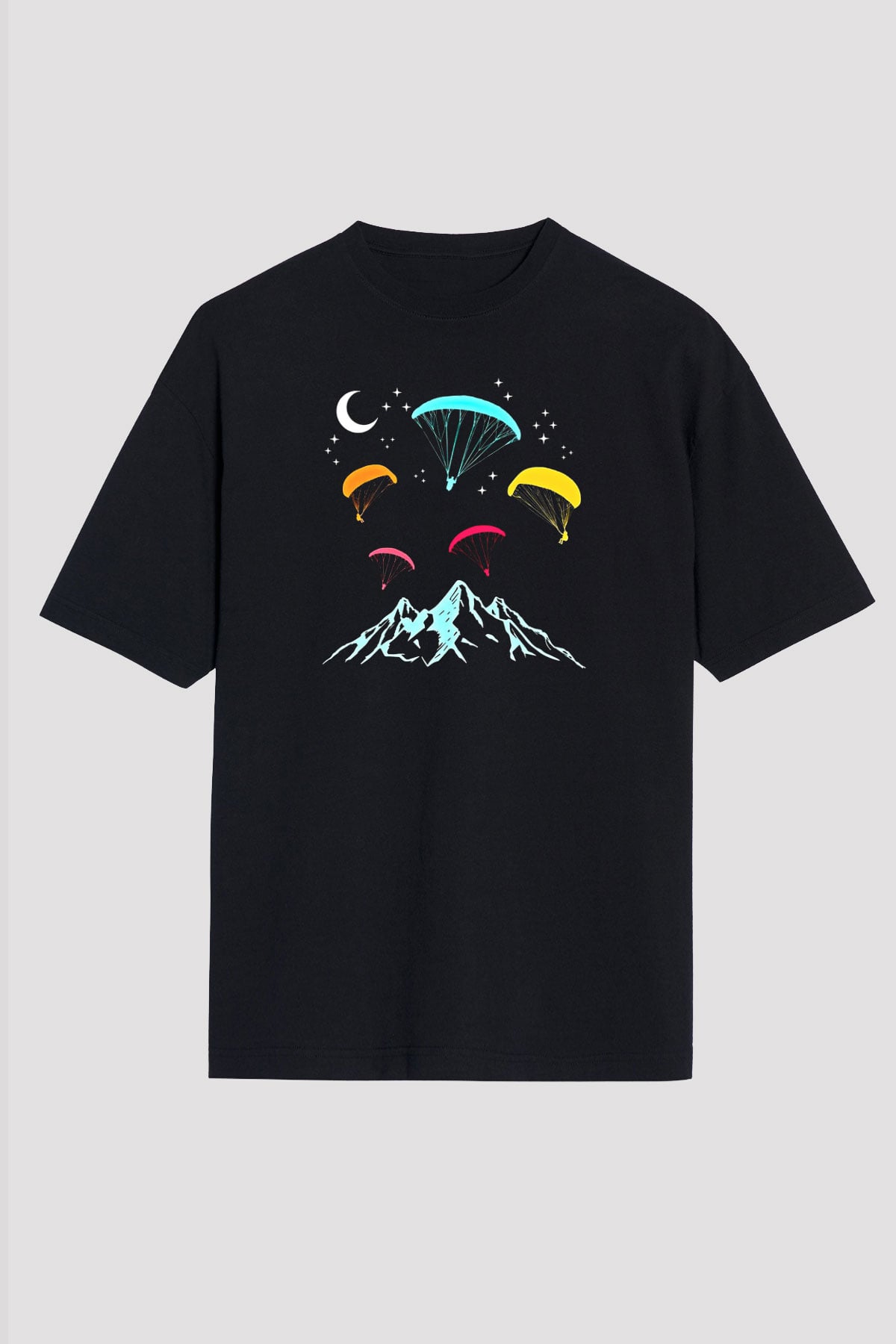 Yamaç Paraşütü - Paragliding Baskılı Unisex Siyah Oversize Tişört