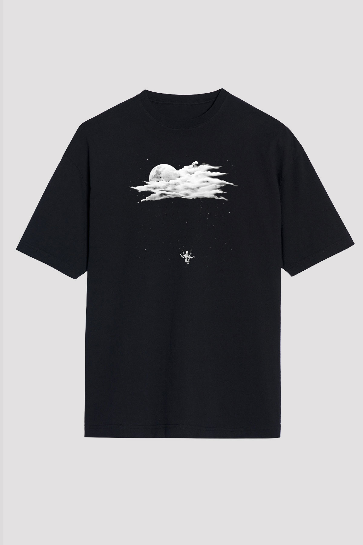 Yamaç Paraşütü - Paragliding Baskılı Unisex Siyah Oversize Tişört