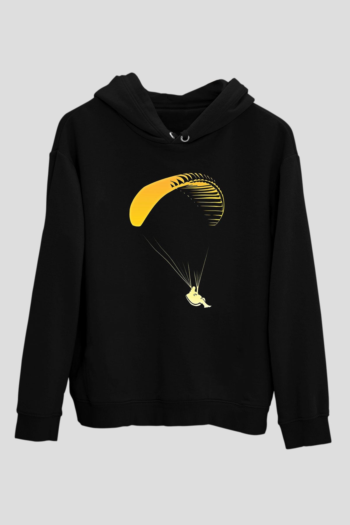 Yamaç Paraşütü - Paragliding Baskılı Unisex Siyah Kapüşonlu Sweatshirt