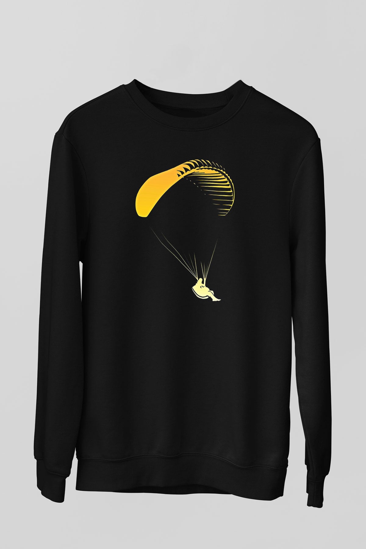 Yamaç Paraşütü - Paragliding Baskılı Unisex Siyah Sweatshirt