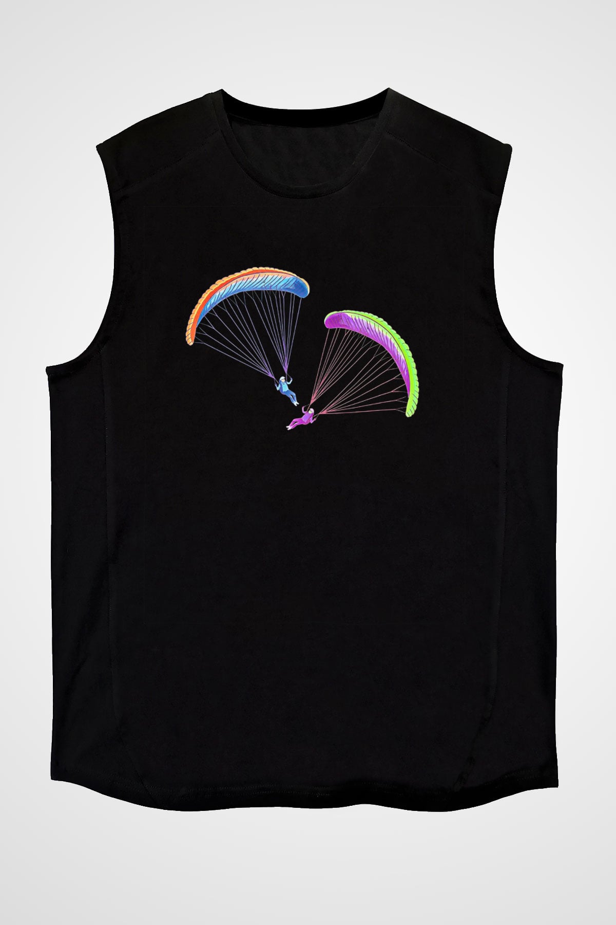 Yamaç Paraşütü - Paragliding Baskılı Unisex Siyah Kolsuz Tişört