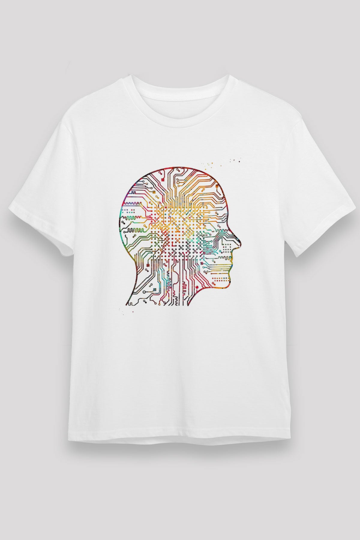 Yapay Zeka Renkli Baskılı Unisex Beyaz Tişört - Tshirt