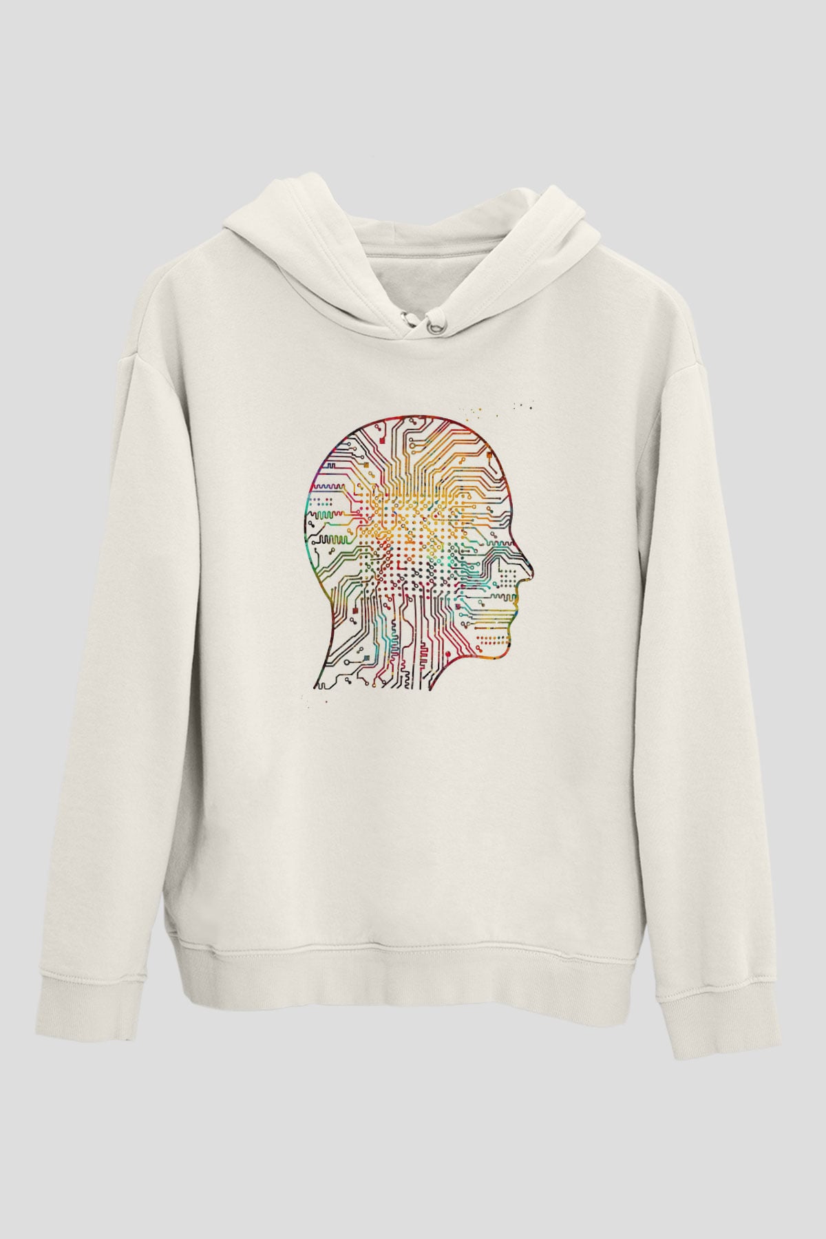 Yapay Zeka Renkli Baskılı Unisex Ekru Hoodie