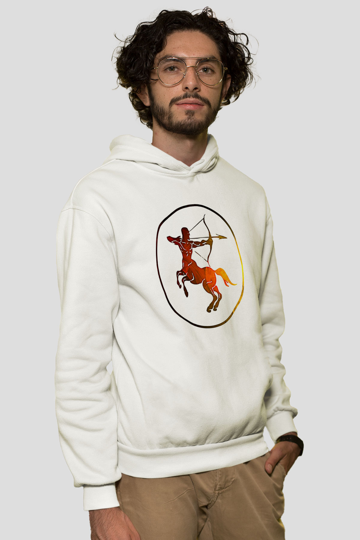 Yay Burcu Baskılı Beyaz Unisex Hoodie