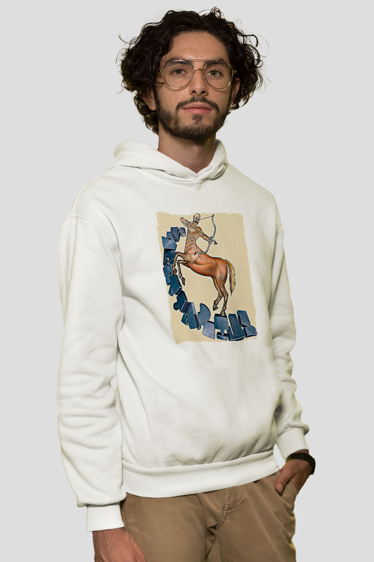 Yay Burcu Baskılı Beyaz Unisex Hoodie