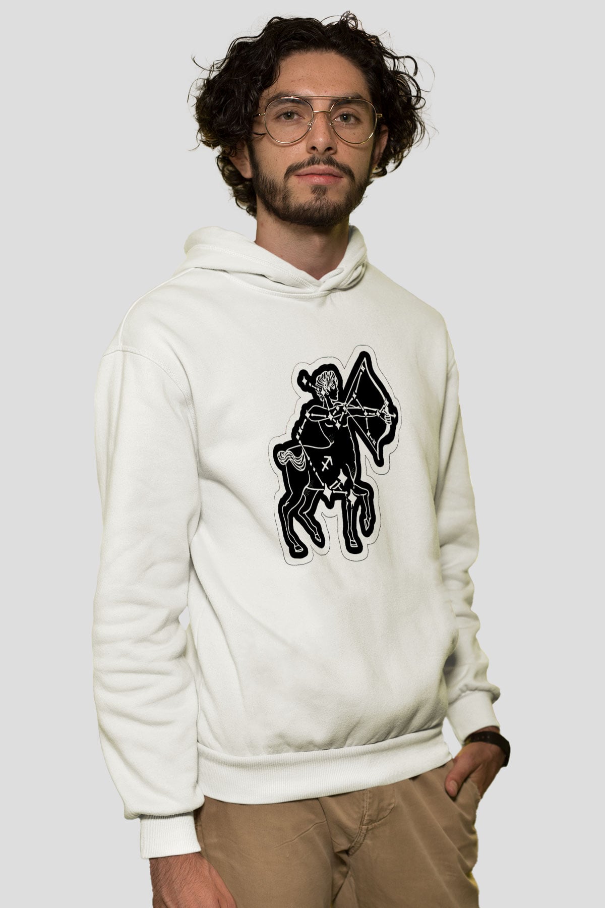 Yay Burcu Baskılı Beyaz Unisex Hoodie