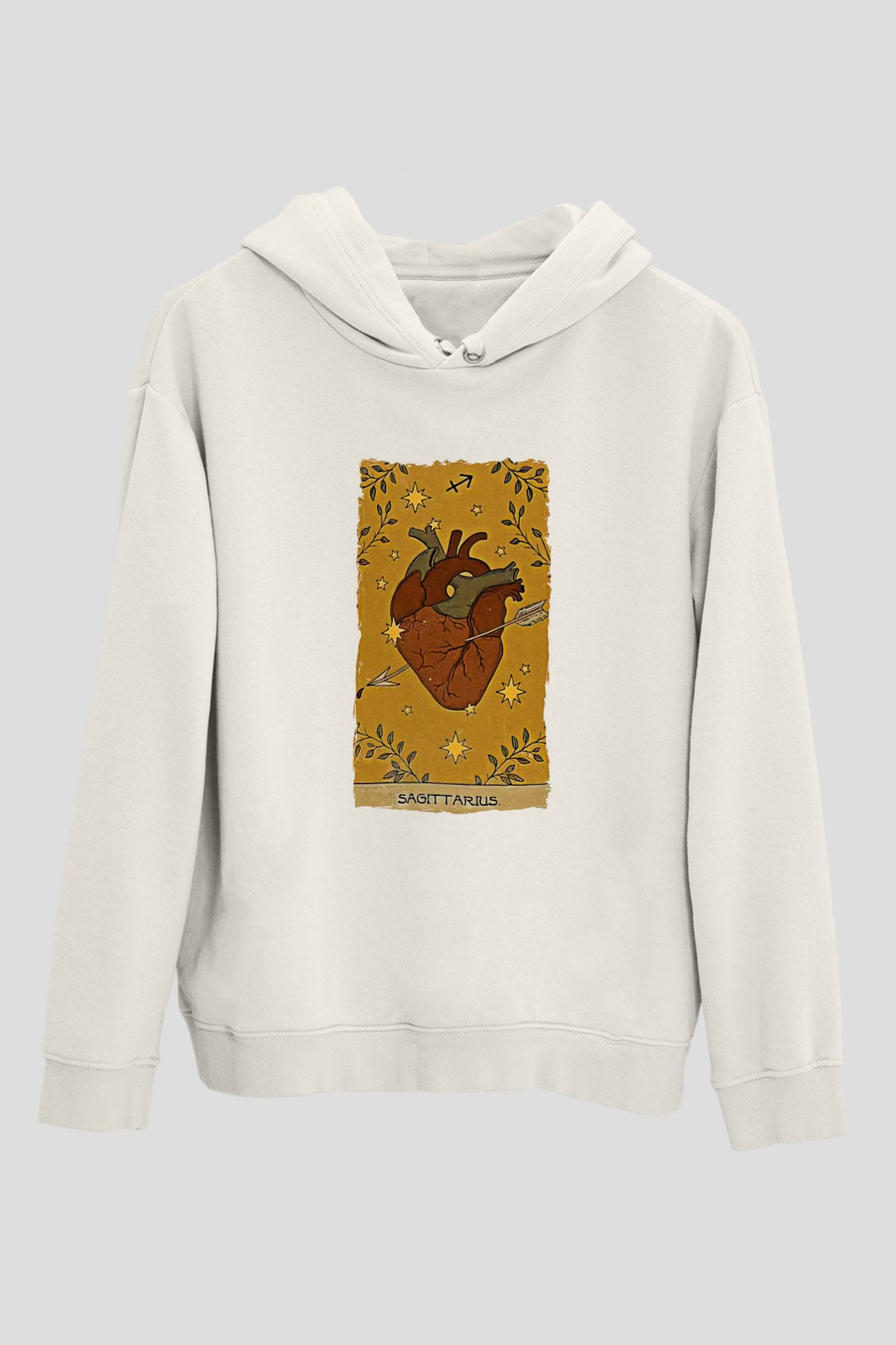 Yay Burcu Baskılı Beyaz Unisex Hoodie