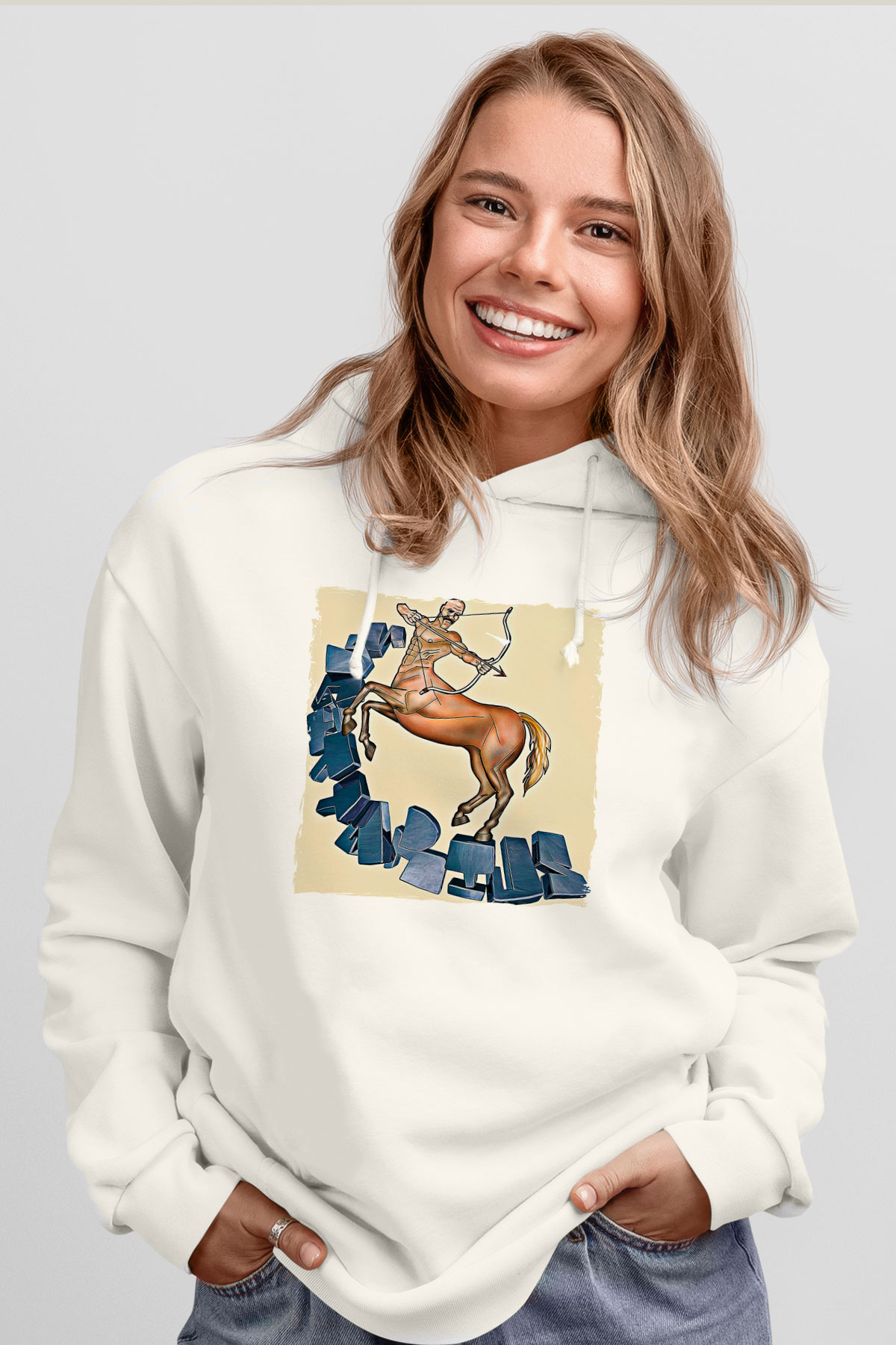Yay Burcu Baskılı Beyaz Unisex Hoodie