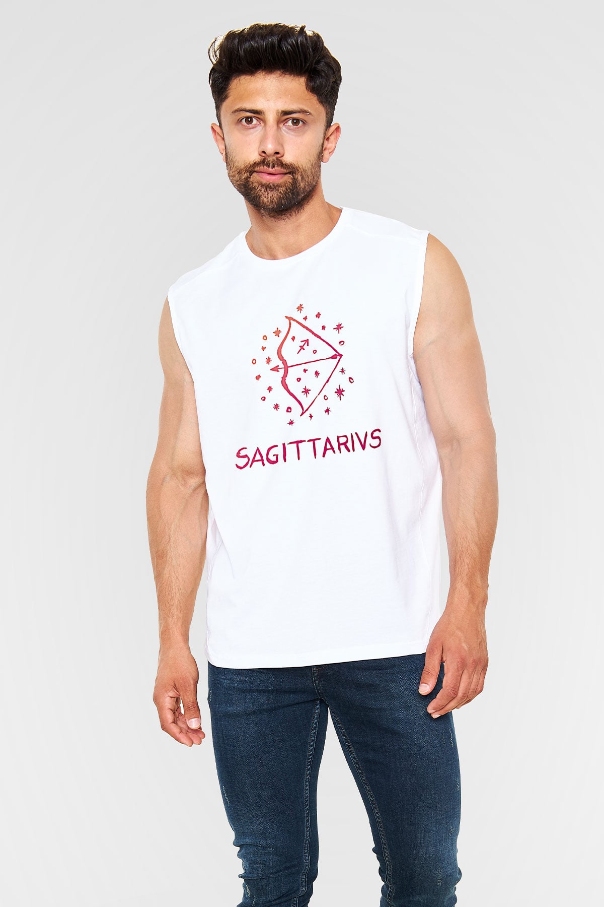 Yay Burcu Baskılı Beyaz Unisex Kolsuz Tişört - Tshirt