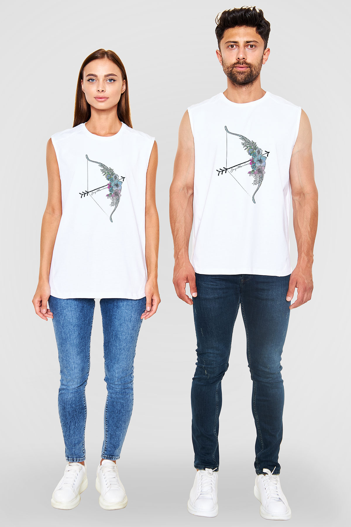 Yay Burcu Baskılı Beyaz Unisex Kolsuz Tişört - Tshirt