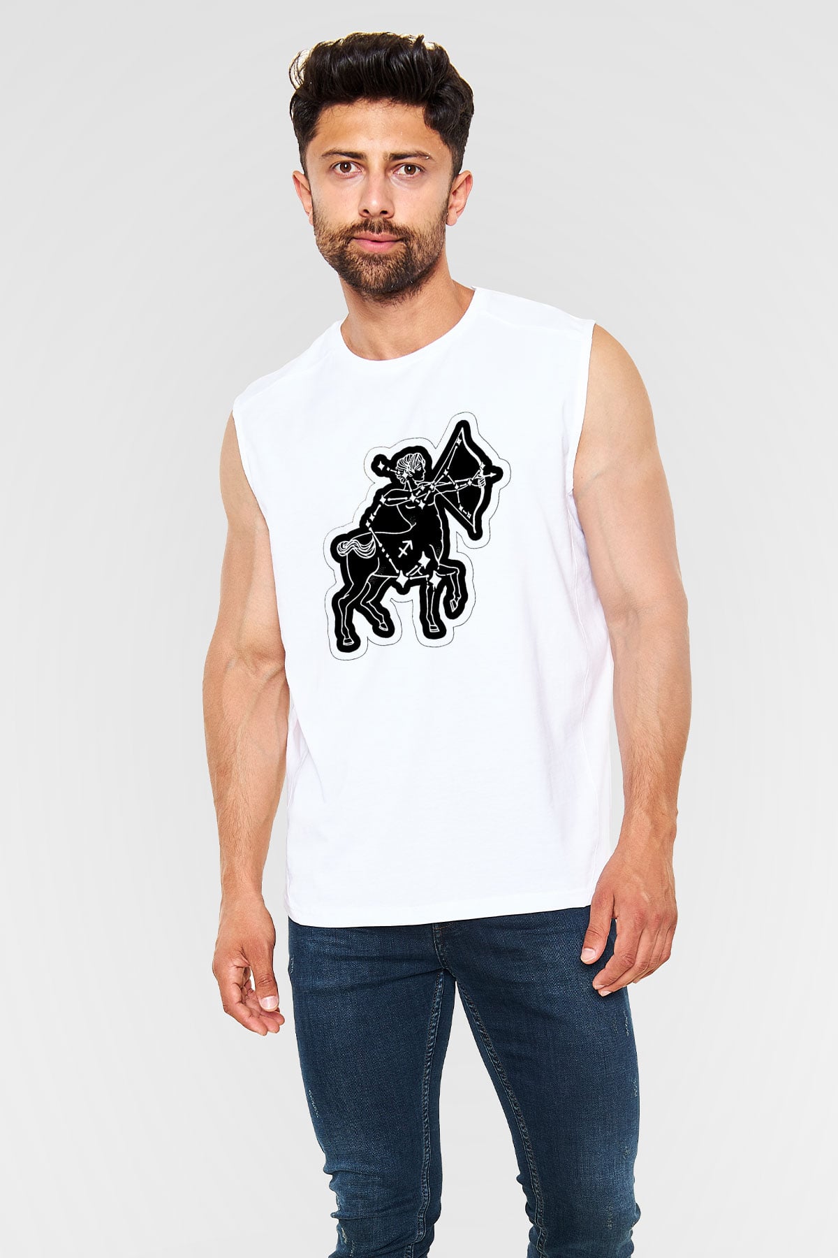 Yay Burcu Baskılı Beyaz Unisex Kolsuz Tişört - Tshirt