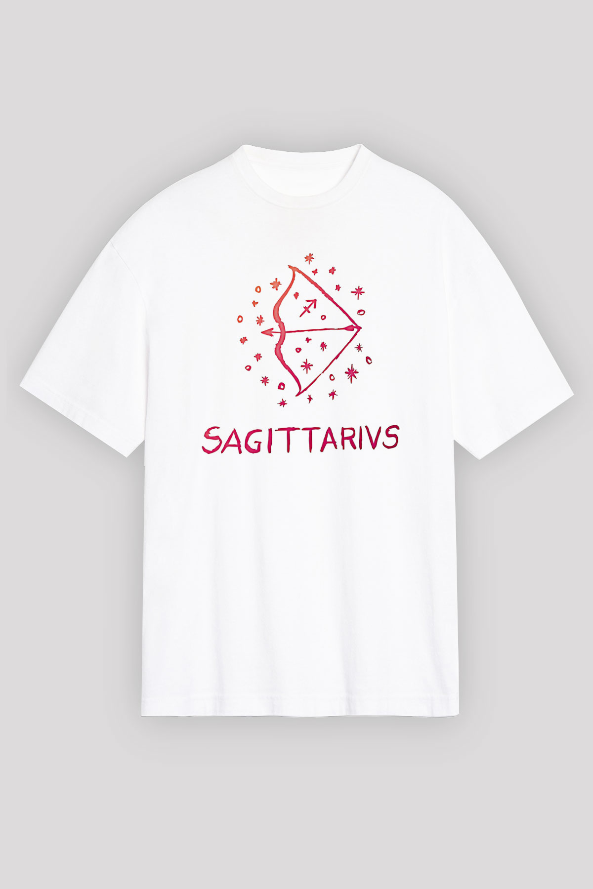 Yay Burcu Baskılı Beyaz Unisex Oversize Tişört - Tshirt