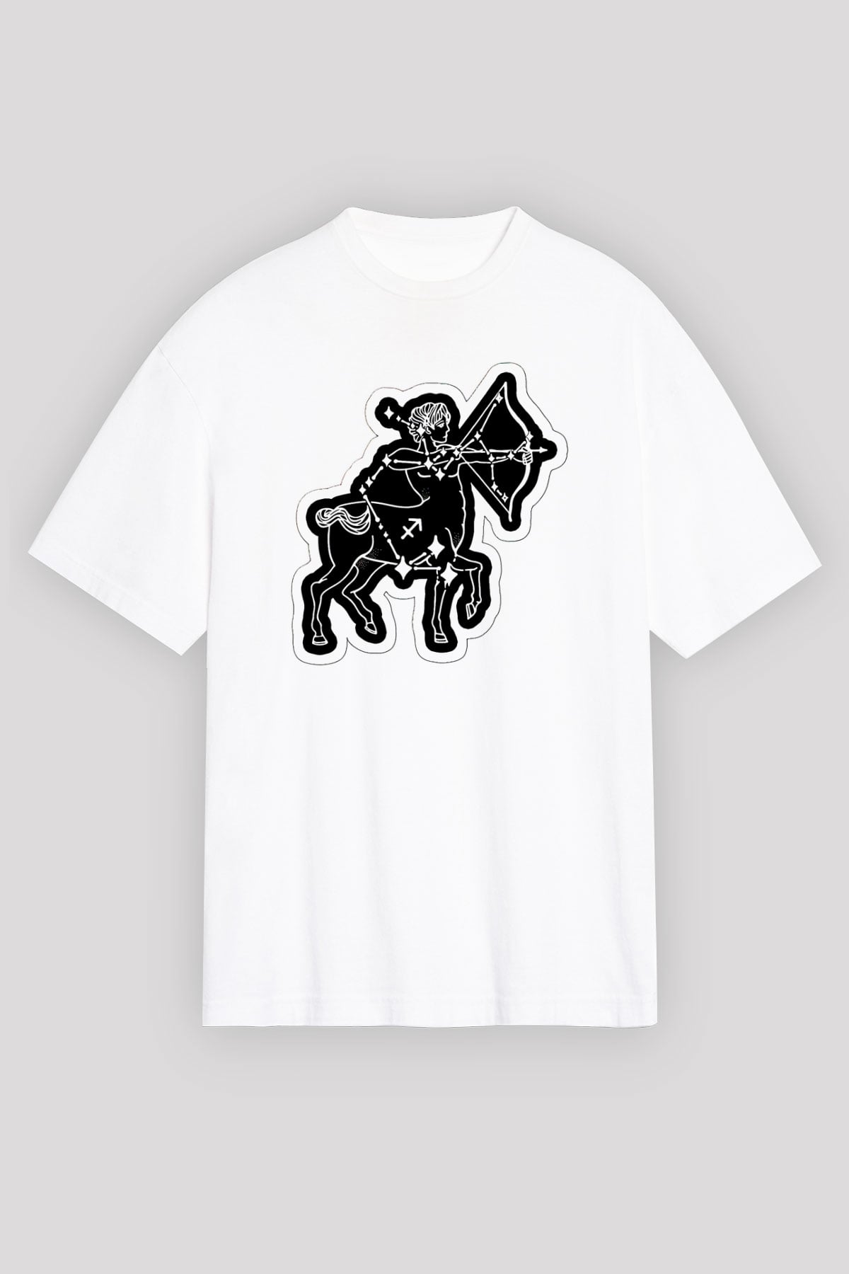 Yay Burcu Baskılı Beyaz Unisex Oversize Tişört - Tshirt