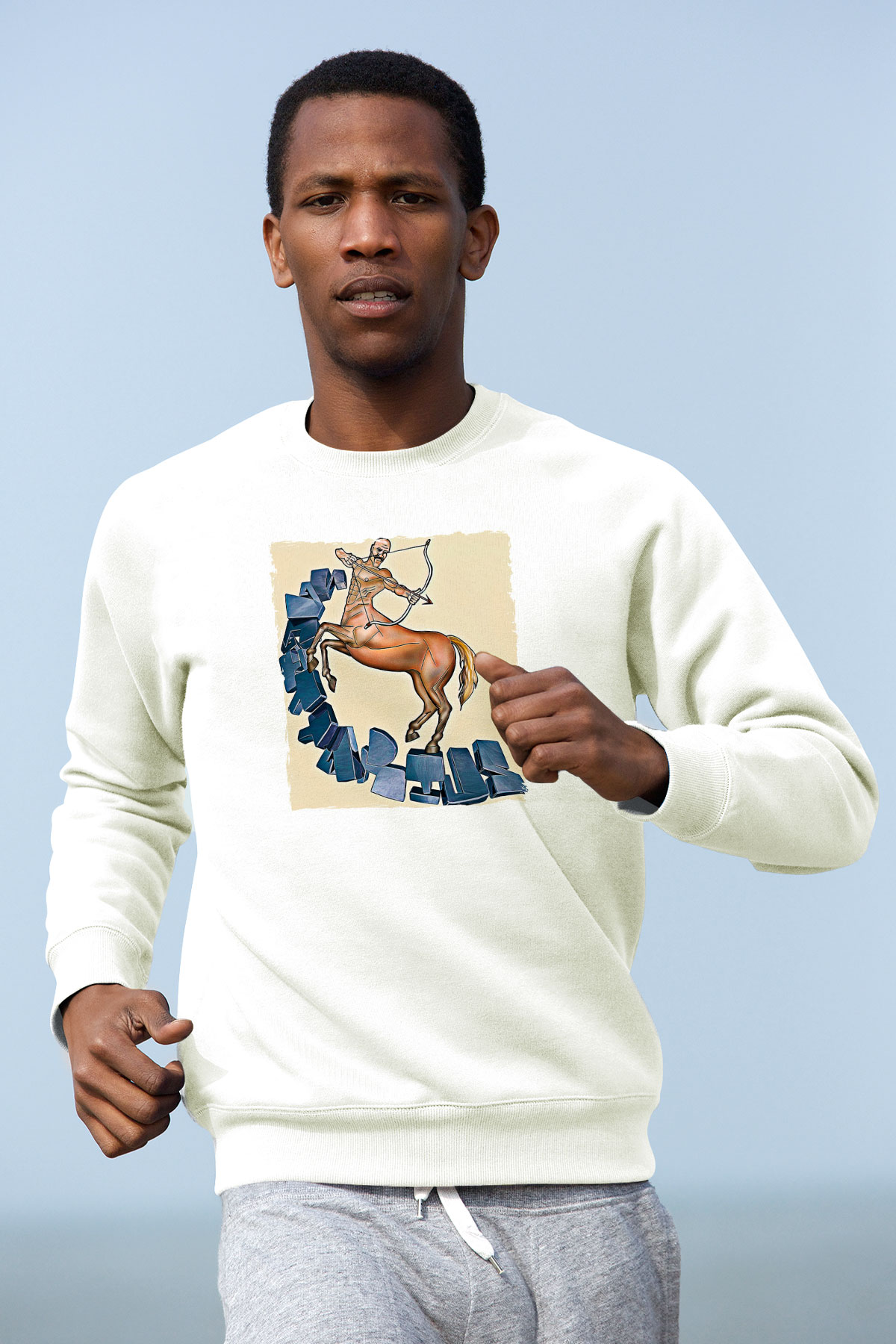 Yay Burcu Baskılı Beyaz Unisex Sweatshirt