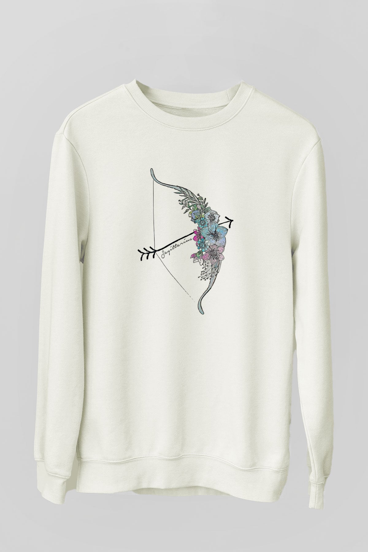 Yay Burcu Baskılı Beyaz Unisex Sweatshirt