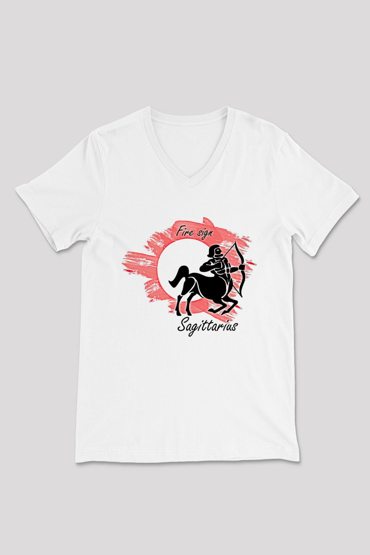 Yay Burcu Baskılı Beyaz Unisex V Yaka Tişört - Tshirt