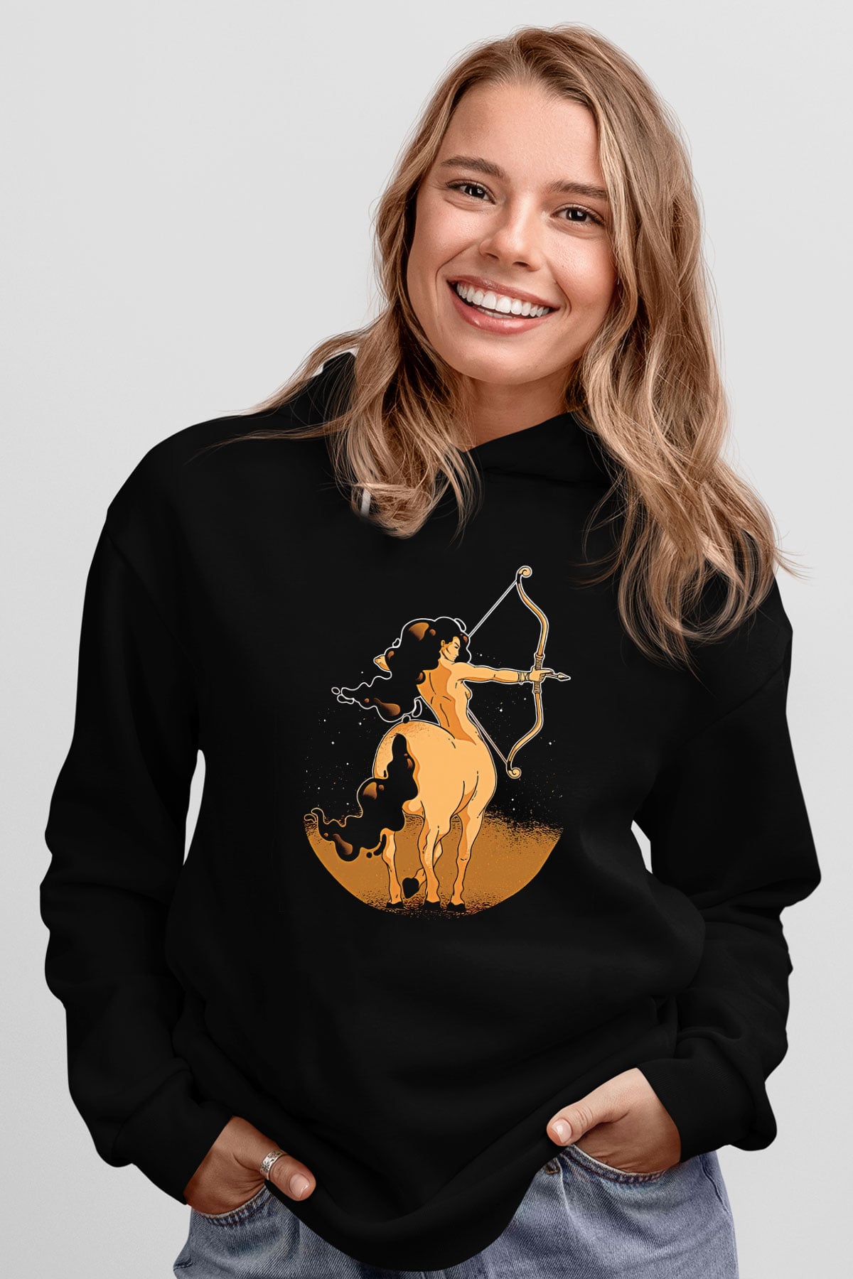 Yay Burcu Baskılı Unisex Siyah Hoodie