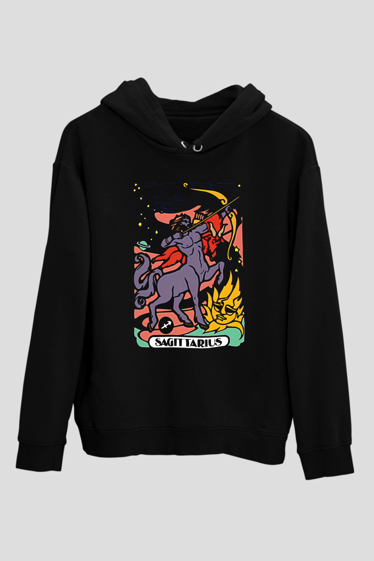 Yay Burcu Baskılı Unisex Siyah Hoodie