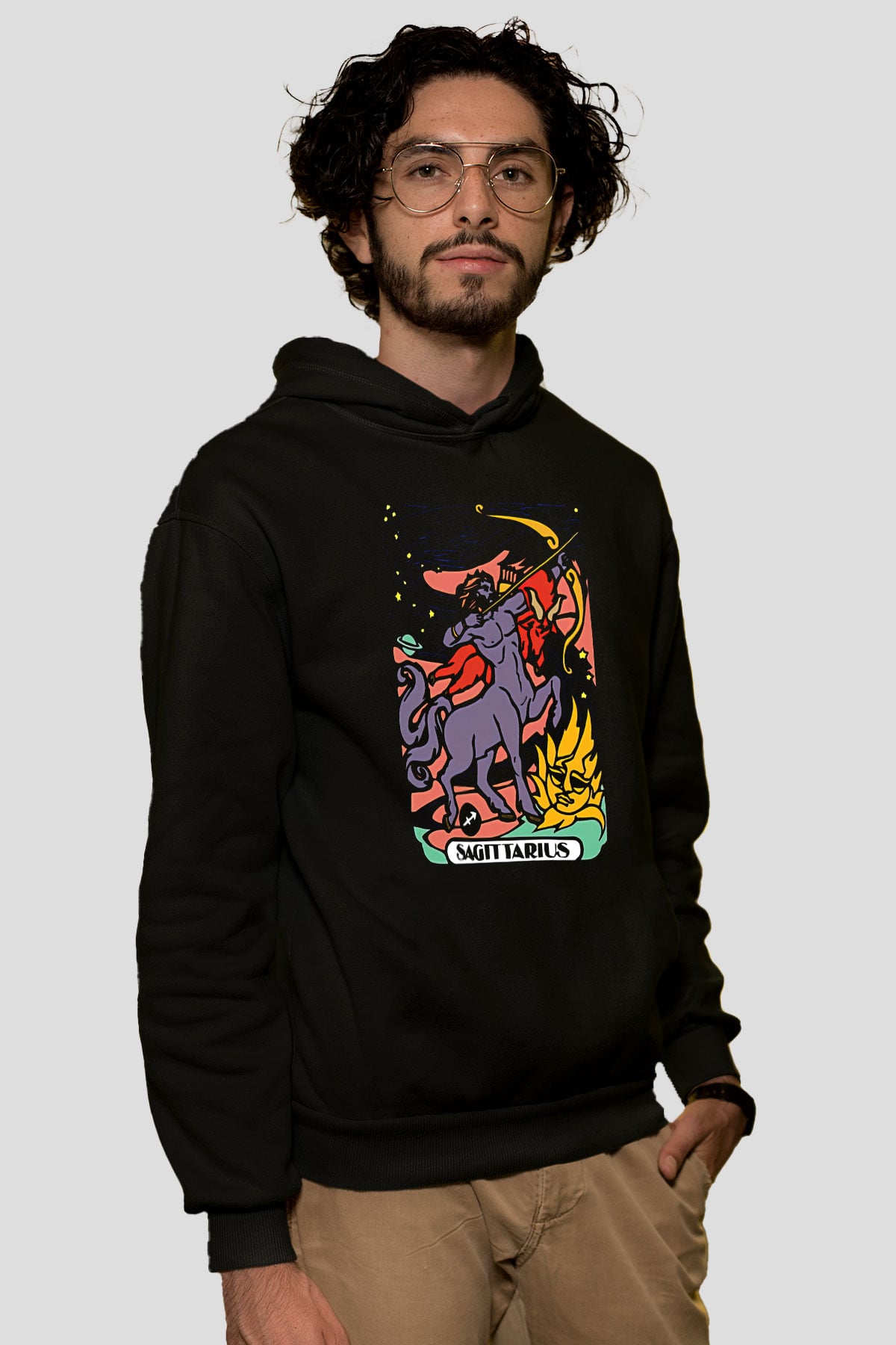 Yay Burcu Baskılı Unisex Siyah Hoodie
