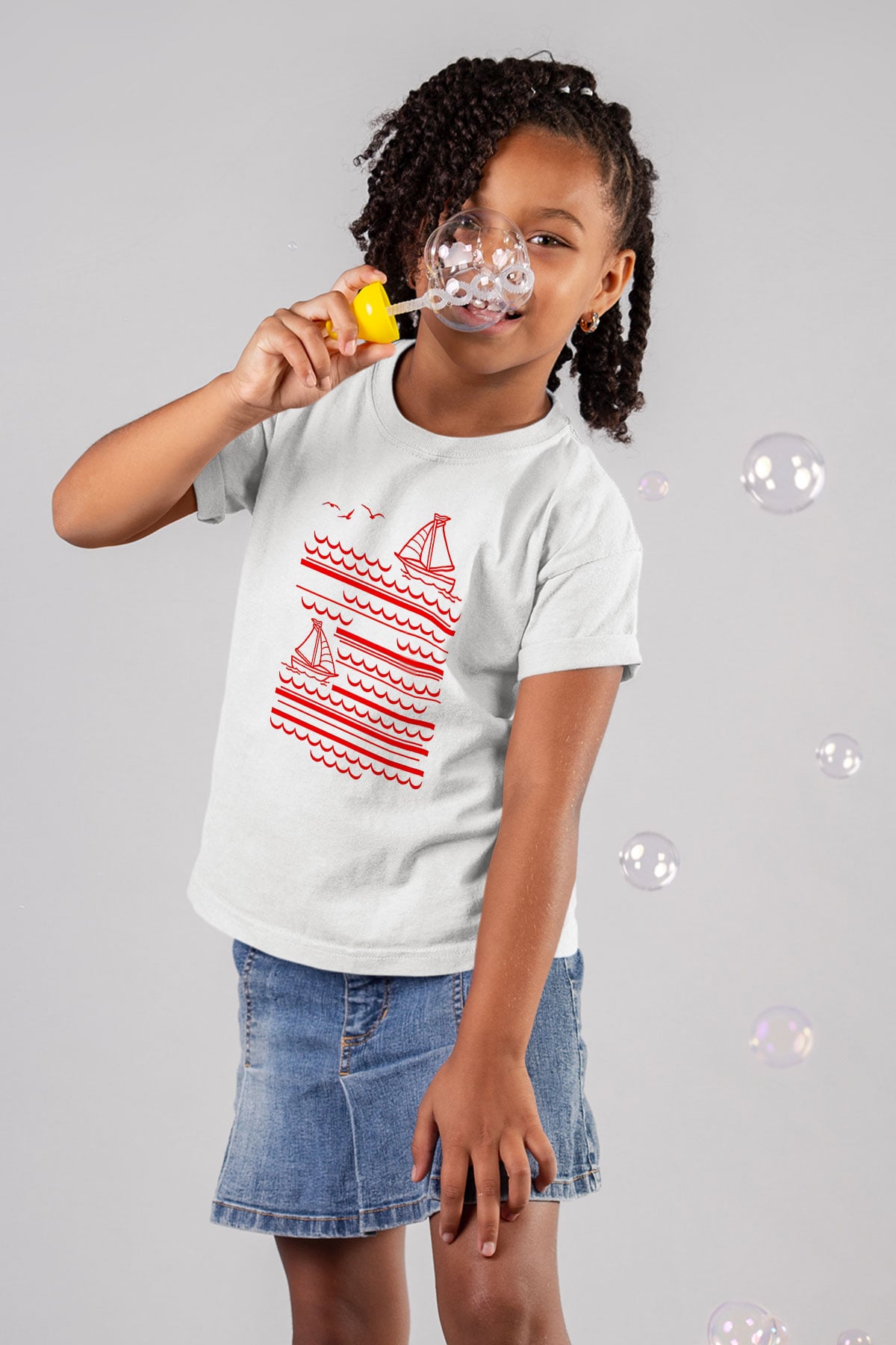 Yelken Baskılı Unisex Beyaz Çocuk Tişört - Tshirt
