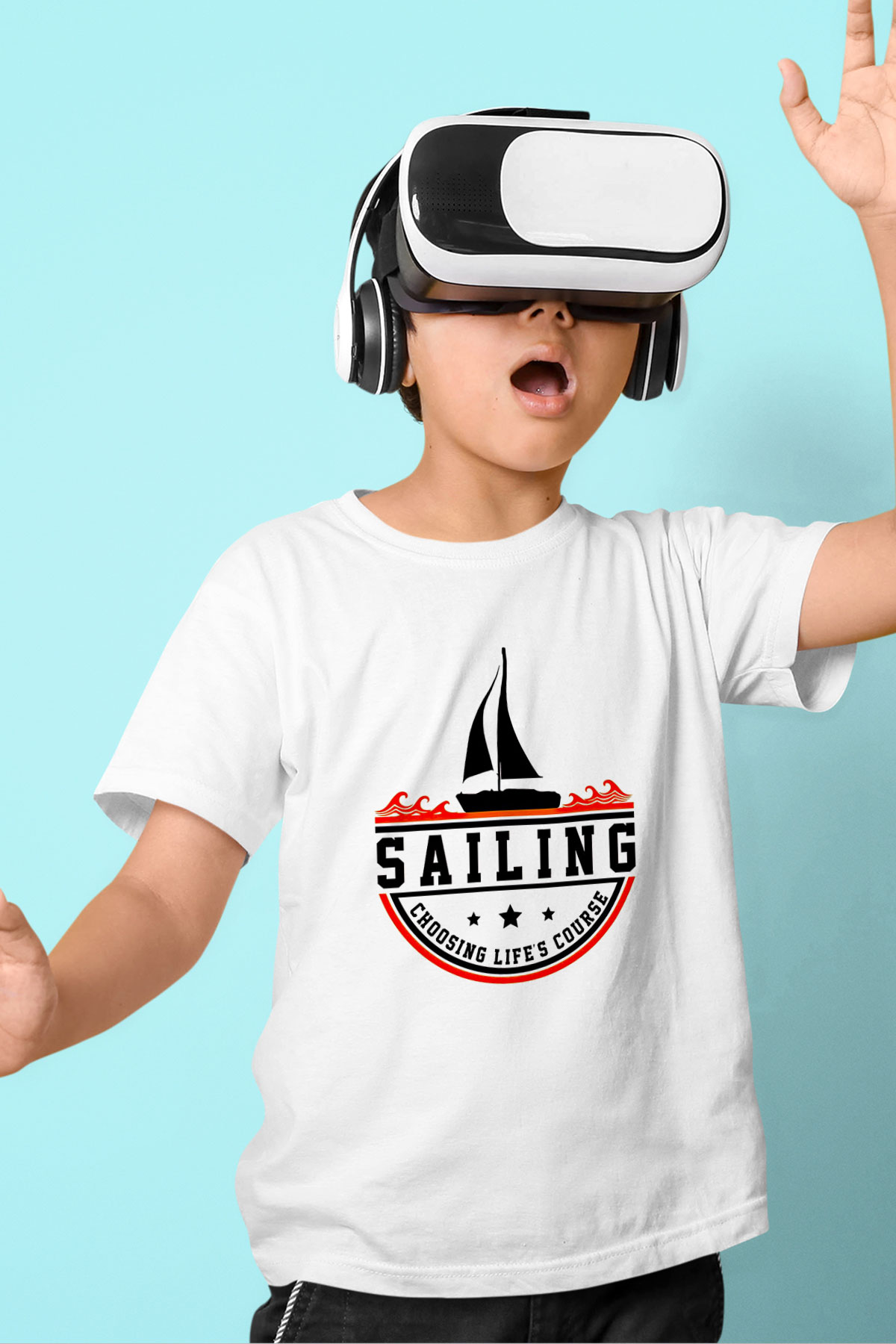 Yelken Baskılı Unisex Beyaz Çocuk Tişört - Tshirt