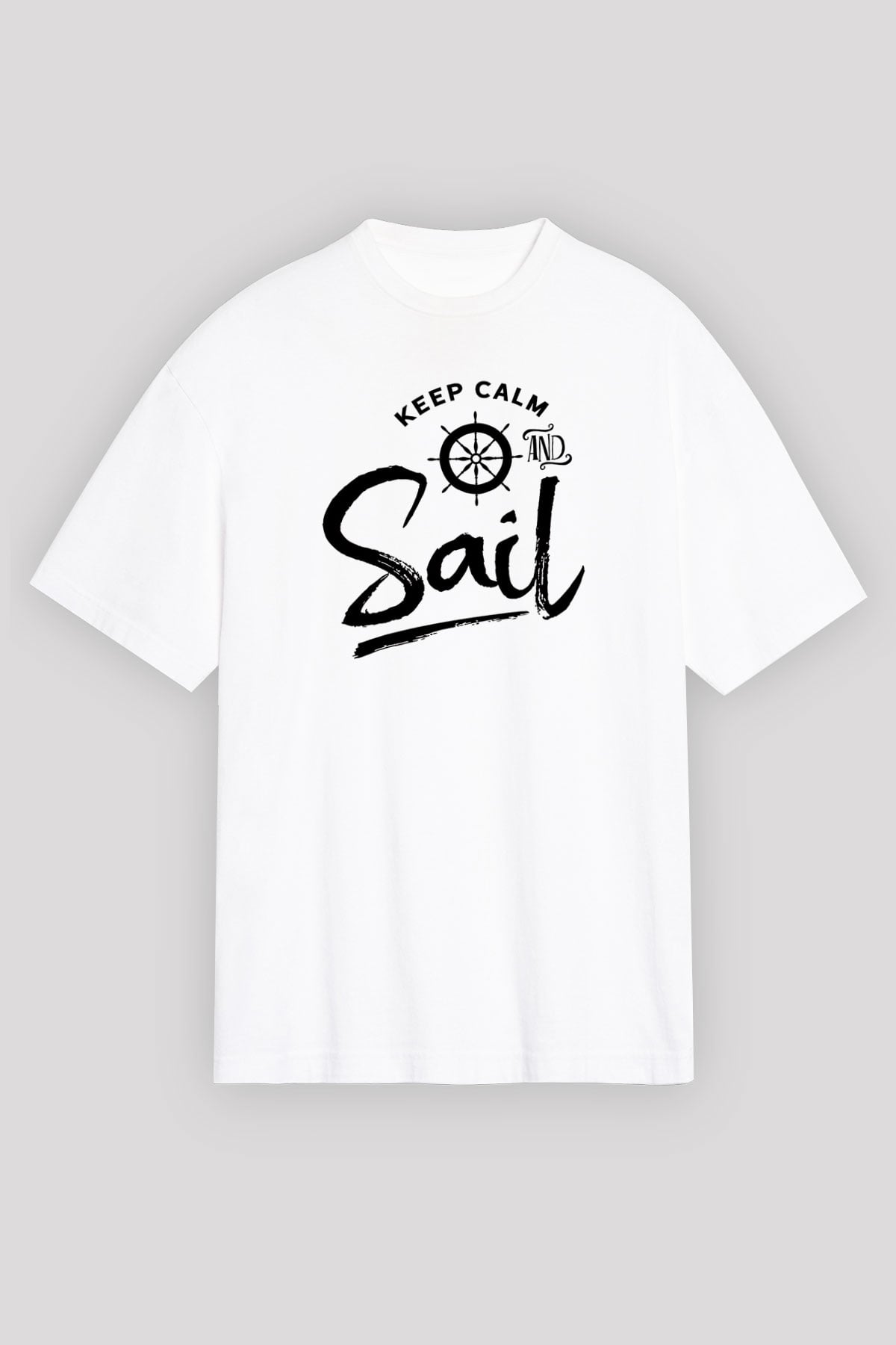 Yelken Baskılı Unisex Beyaz Oversize Tişört - Tshirt
