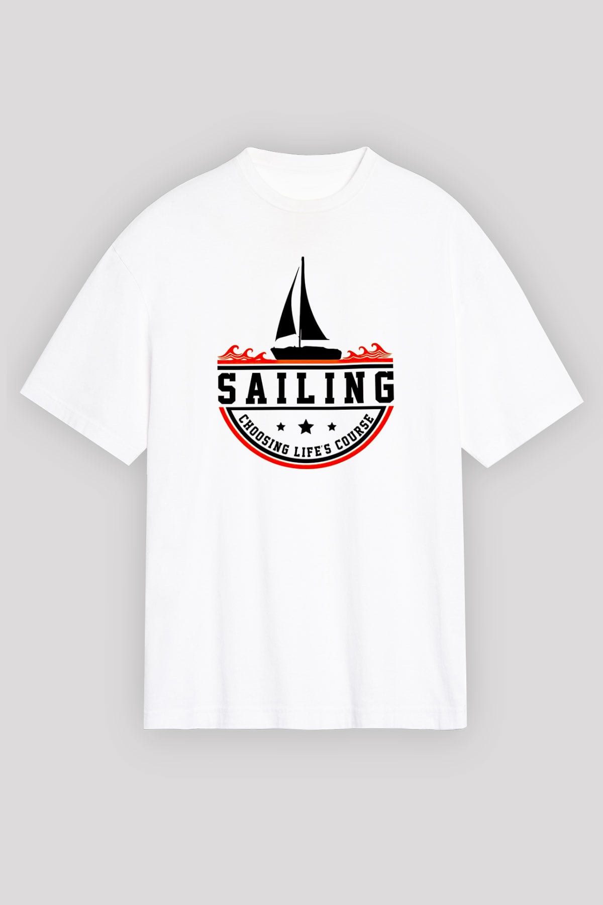 Yelken Baskılı Unisex Beyaz Oversize Tişört - Tshirt
