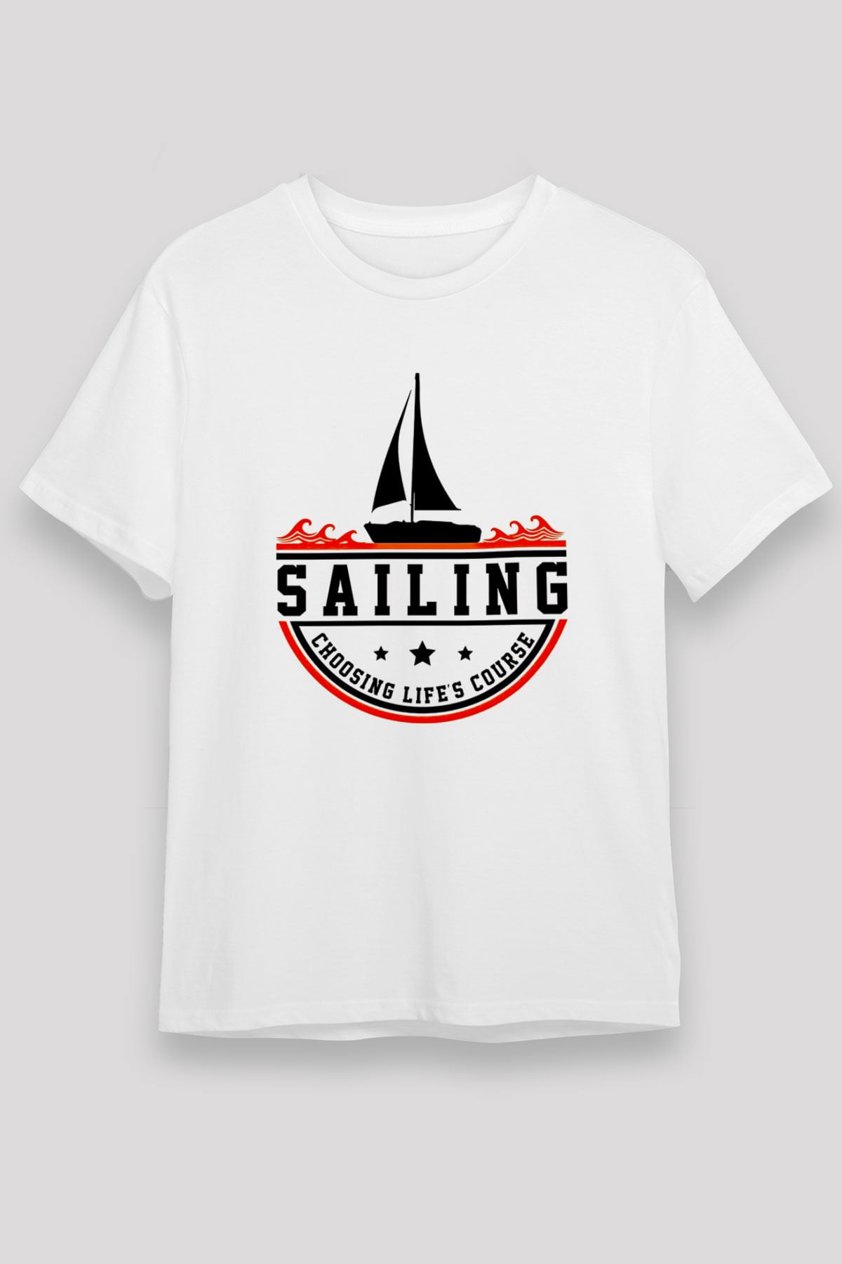 Yelken Baskılı Unisex Beyaz Tişört - Tshirt