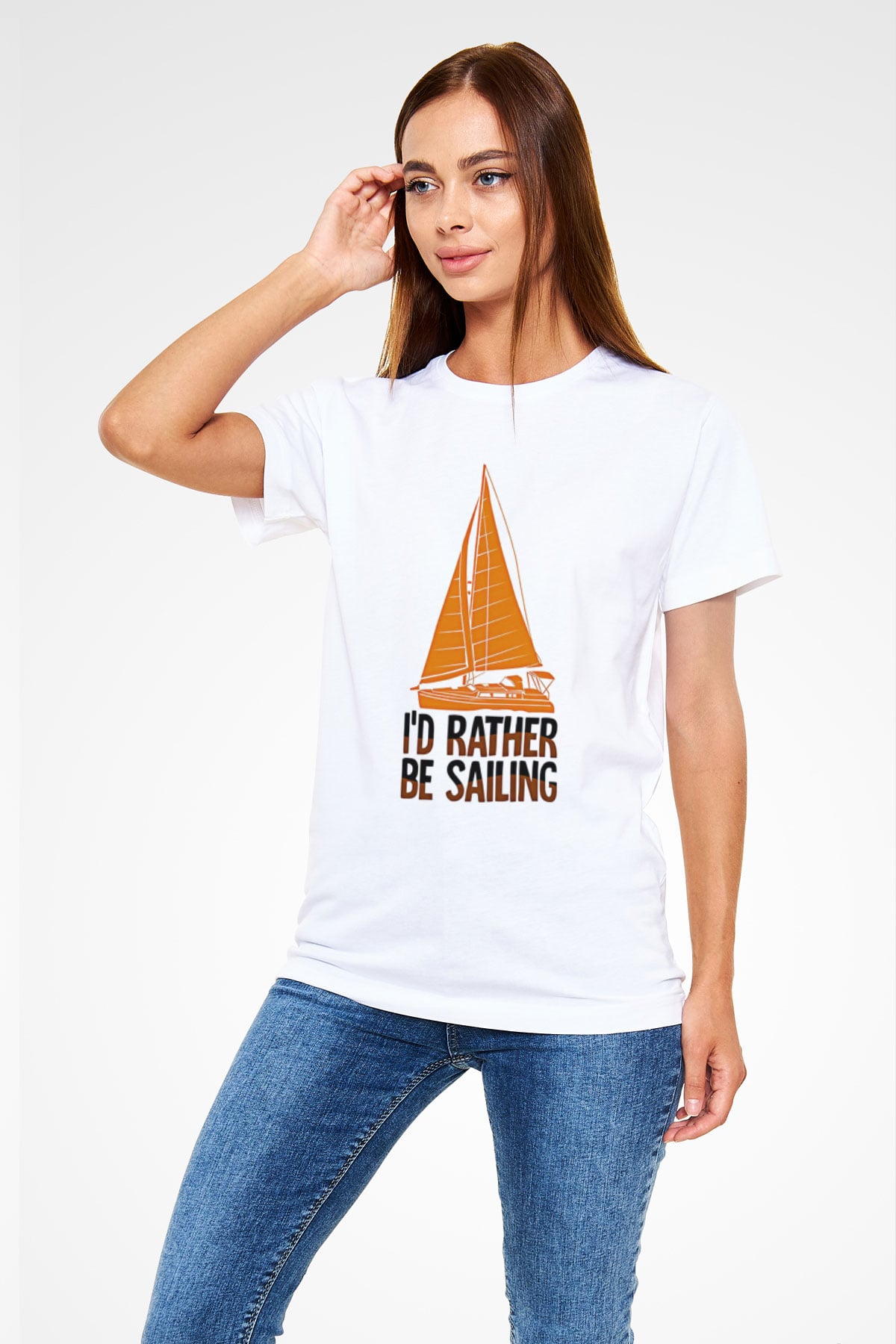 Yelken Baskılı Unisex Beyaz Tişört - Tshirt