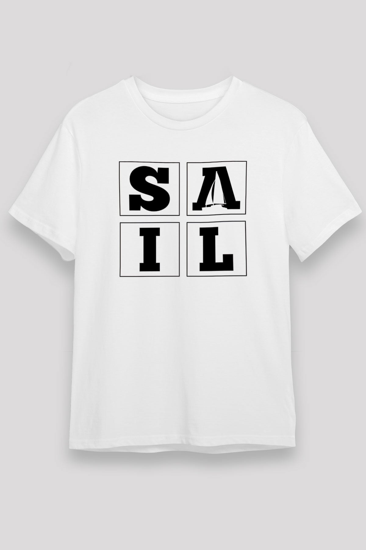 Yelken Baskılı Unisex Beyaz Tişört - Tshirt