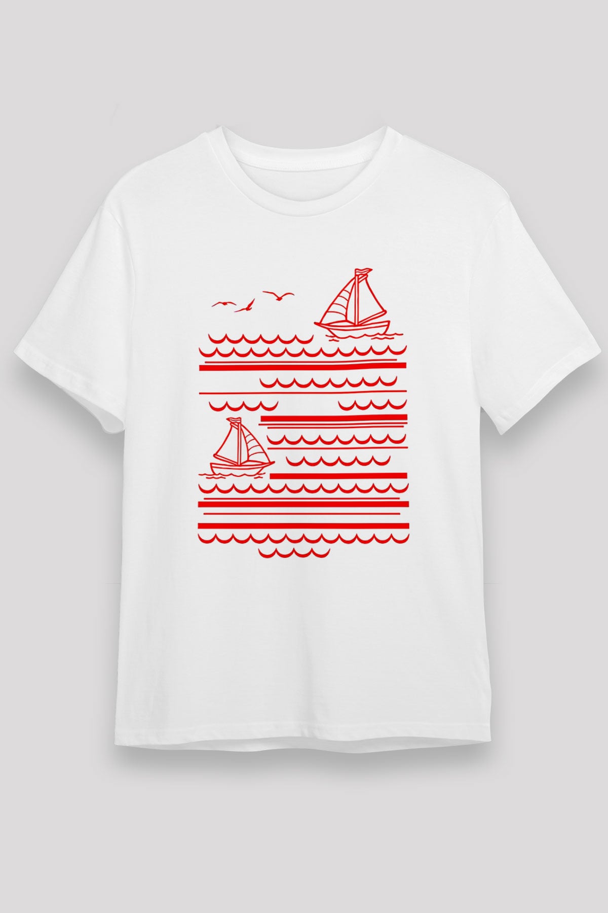 Yelken Baskılı Unisex Beyaz Tişört - Tshirt