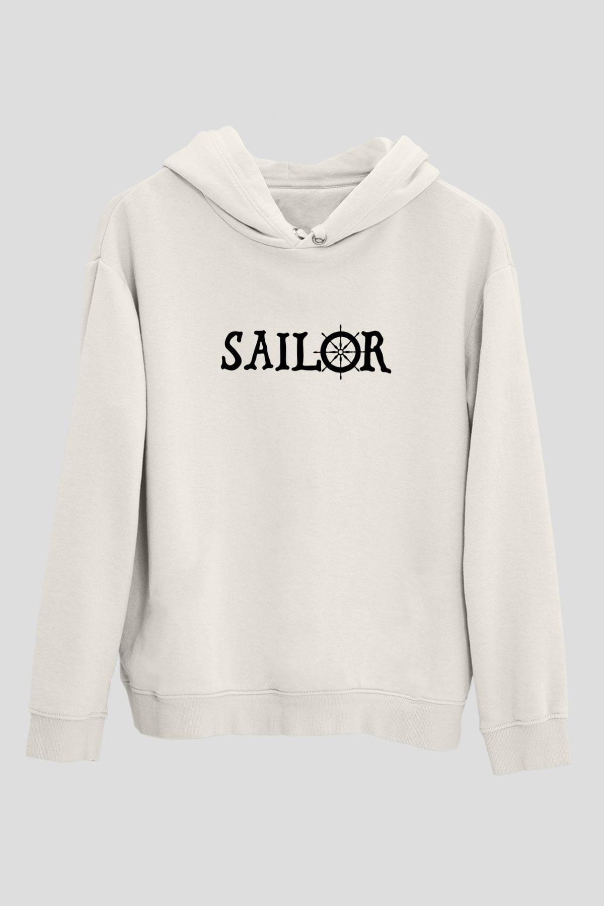 Yelken Baskılı Unisex Ekru Hoodie