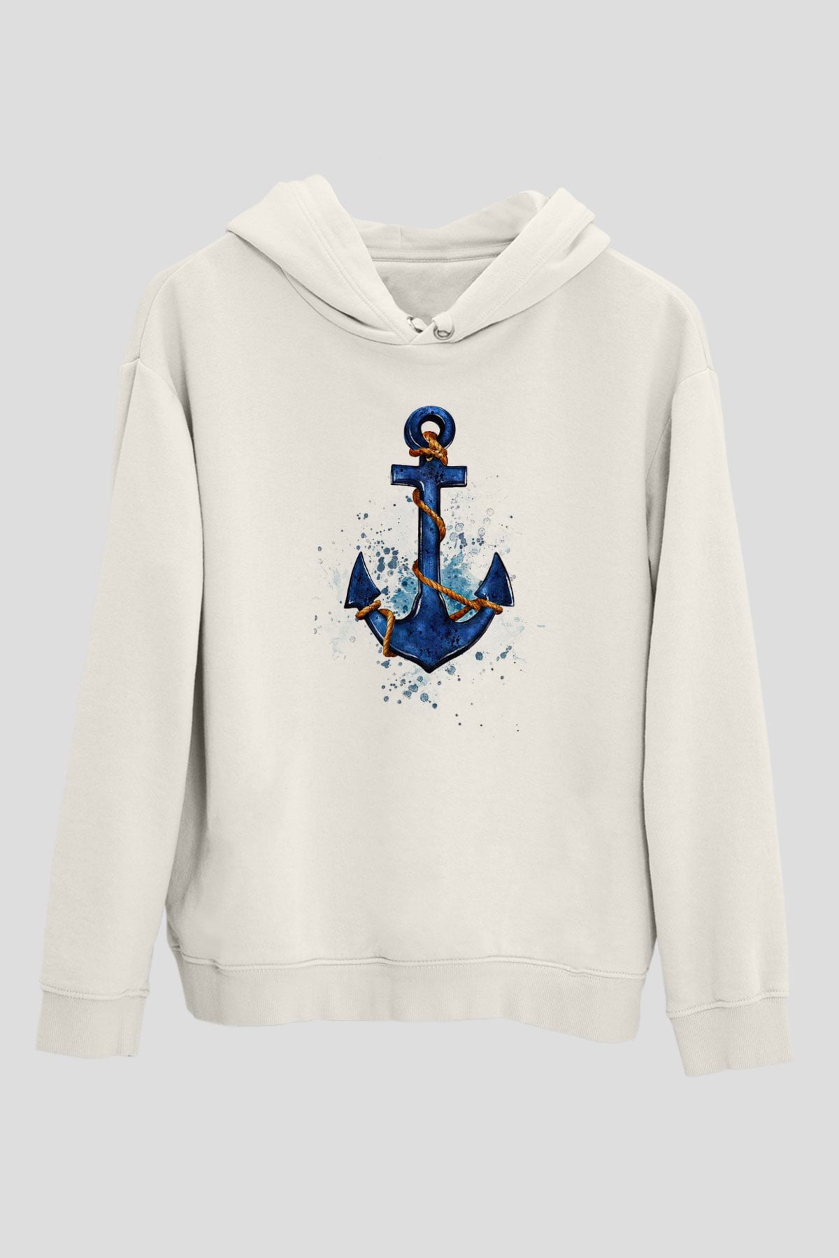 Yelken Baskılı Unisex Ekru Hoodie