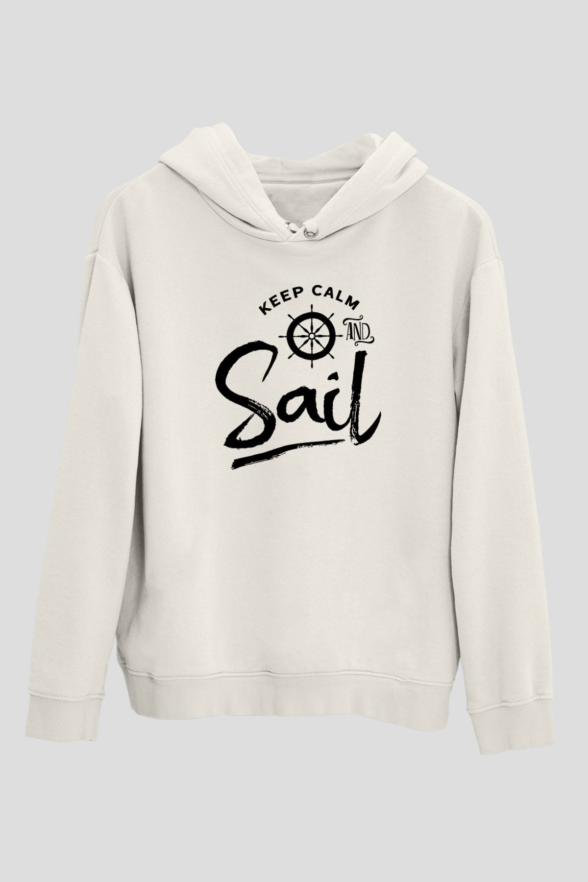 Yelken Baskılı Unisex Ekru Hoodie