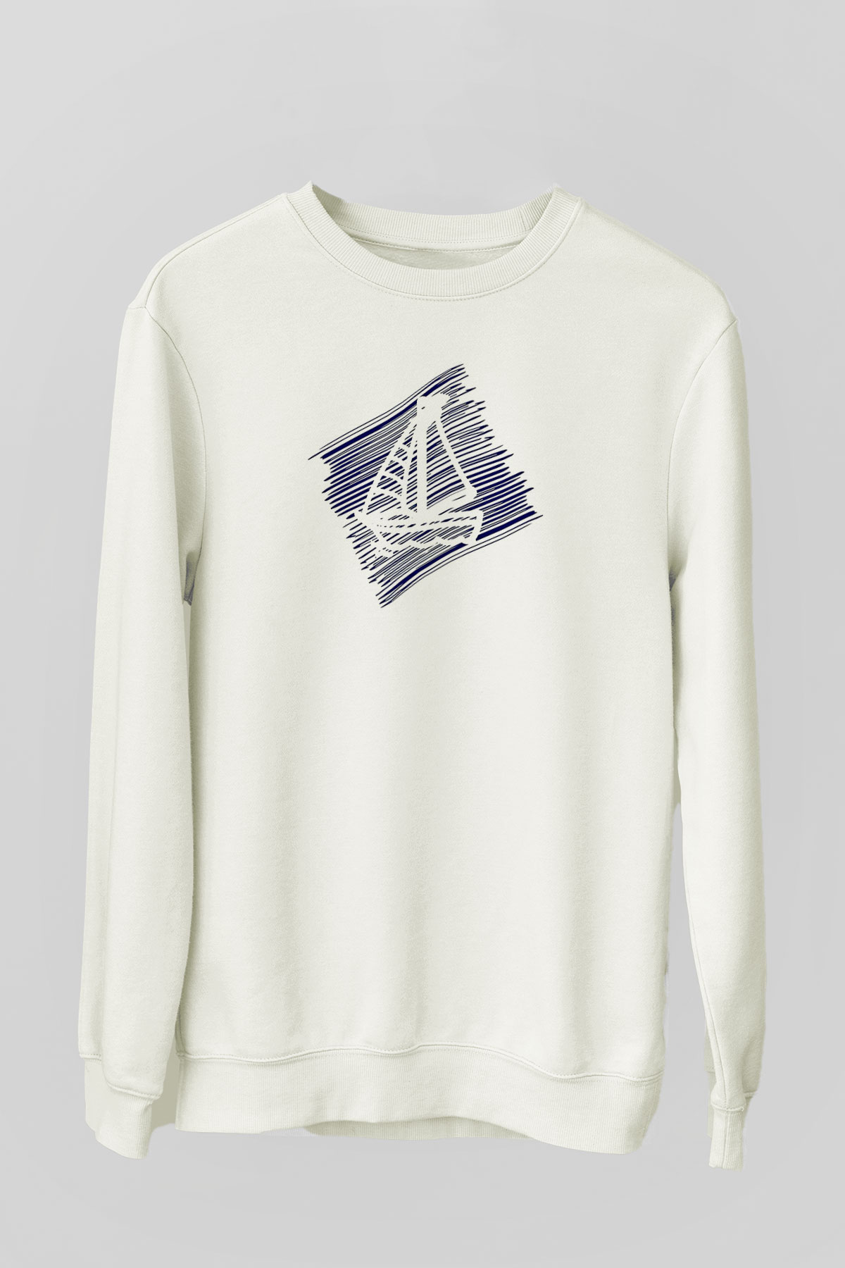 Yelken Baskılı Unisex Ekru Sweatshirt