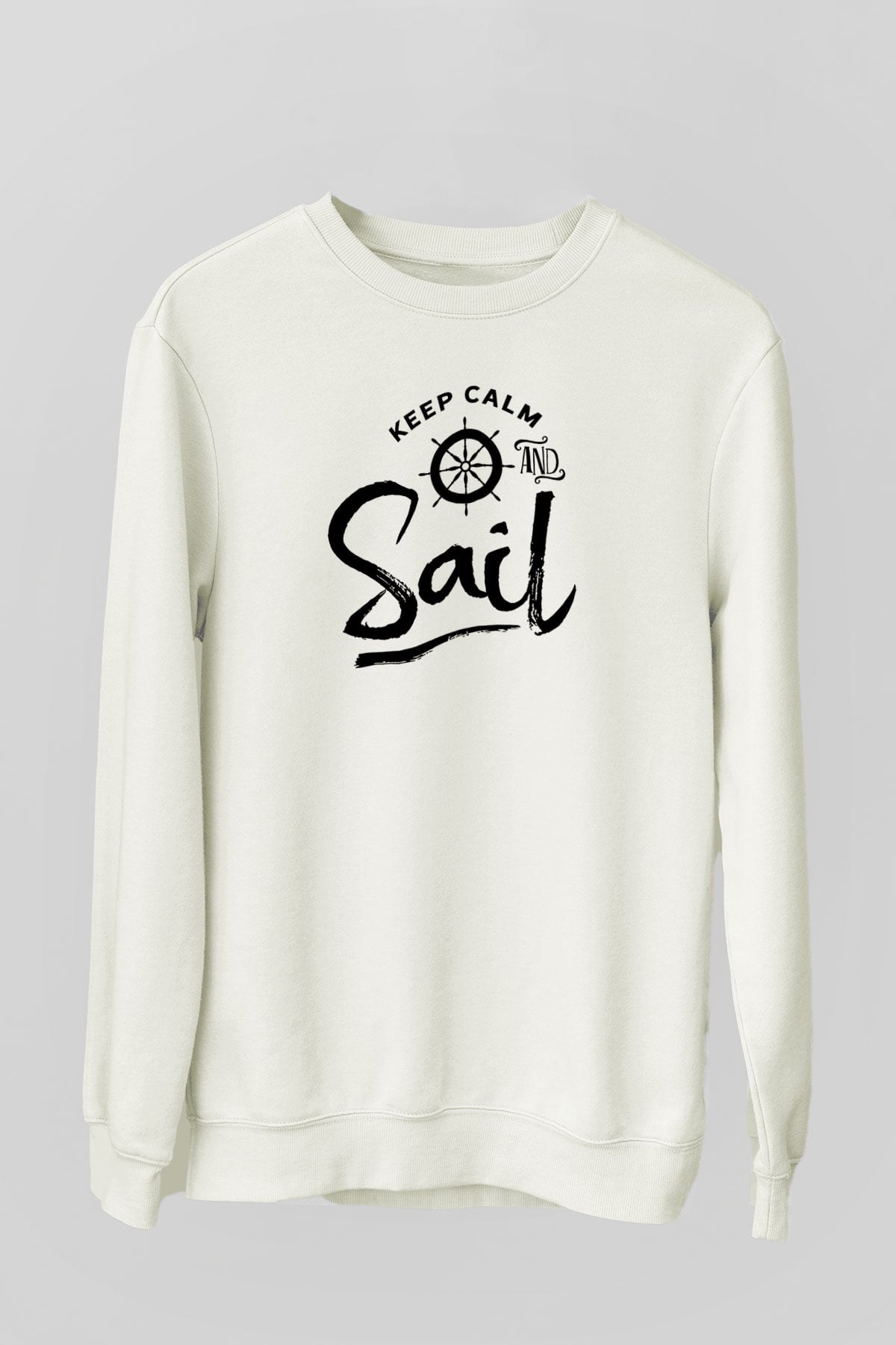Yelken Baskılı Unisex Ekru Sweatshirt