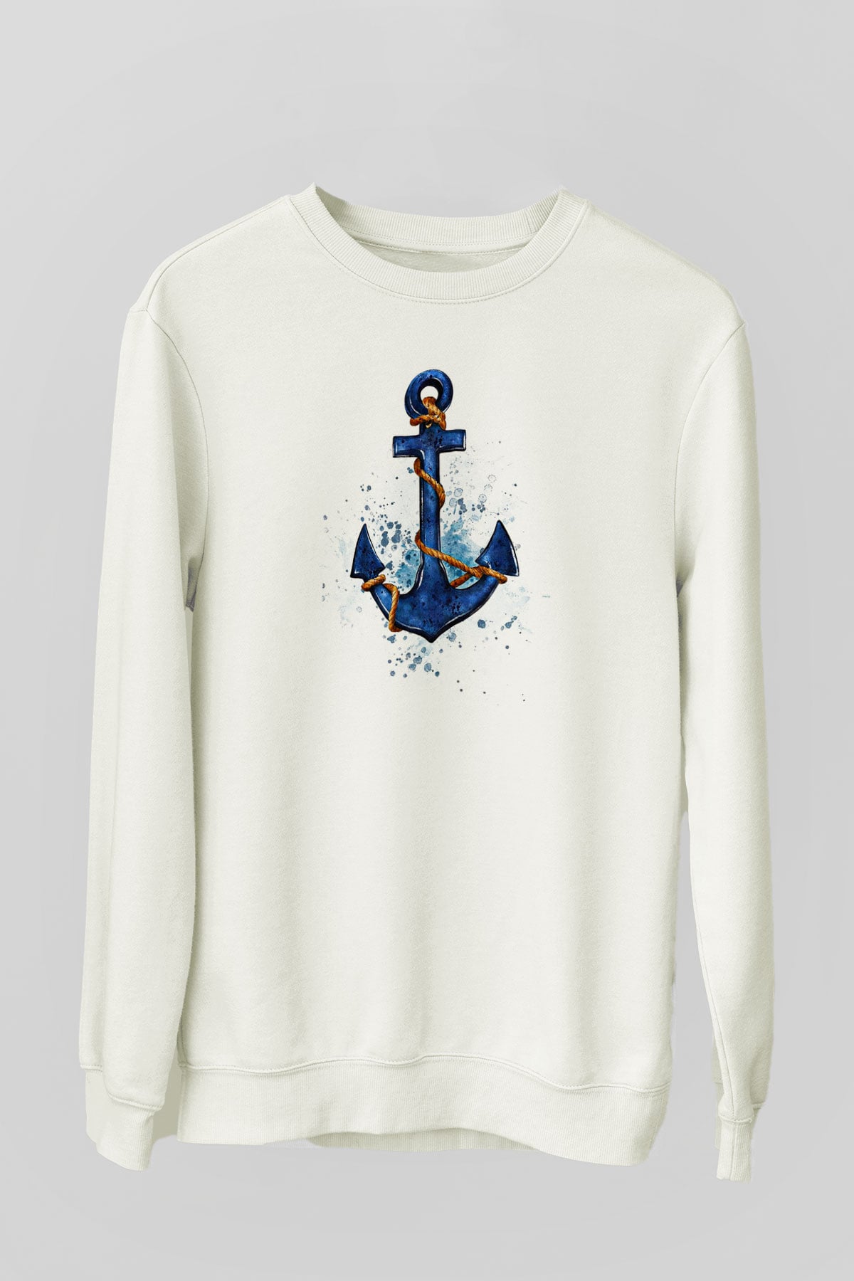 Yelken Baskılı Unisex Ekru Sweatshirt
