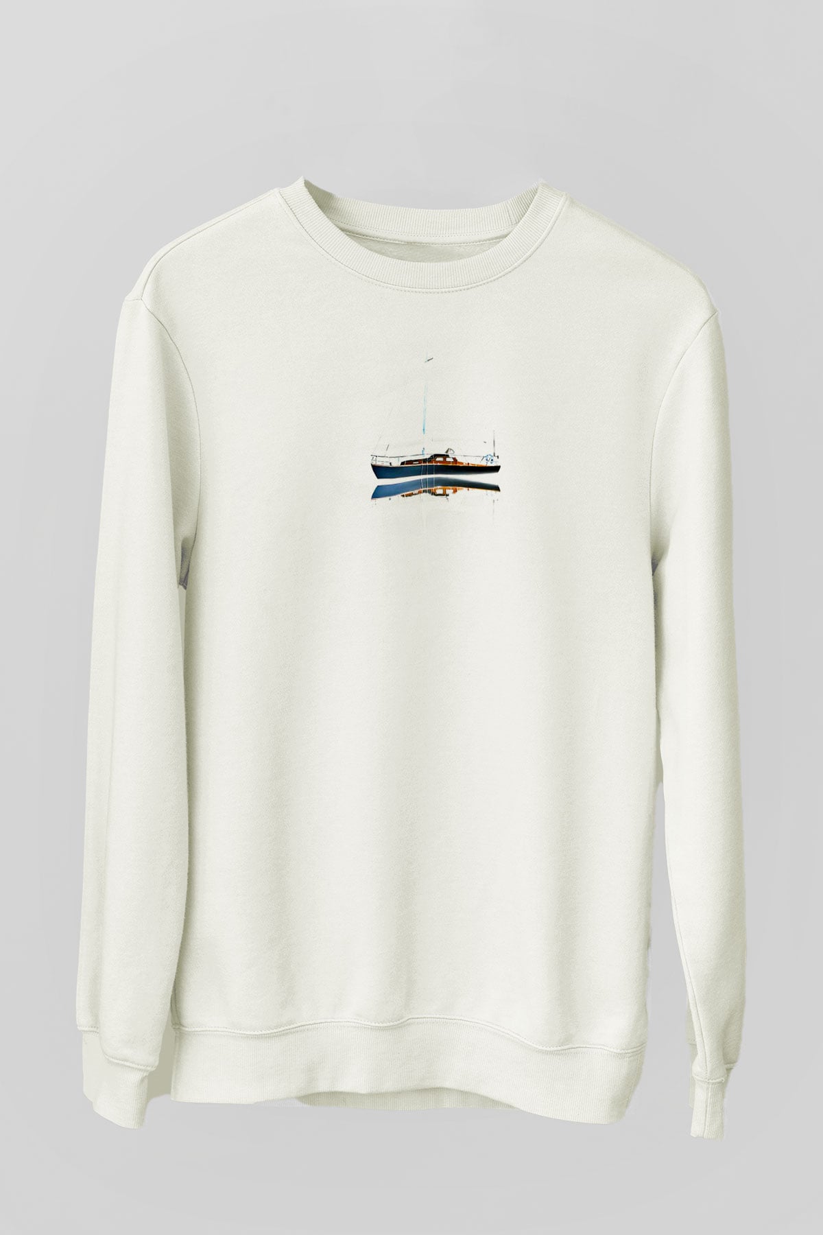 Yelken Baskılı Unisex Ekru Sweatshirt