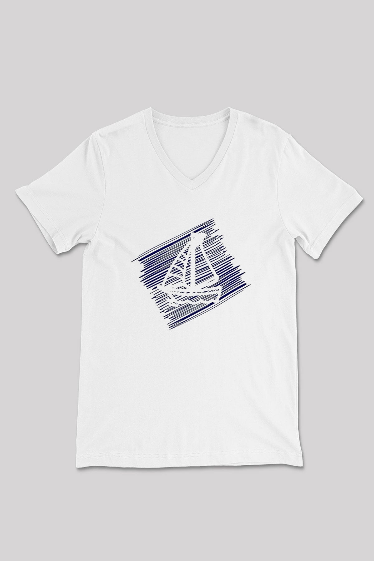 Yelken Baskılı Unisex V Yaka Tişört - Tshirt