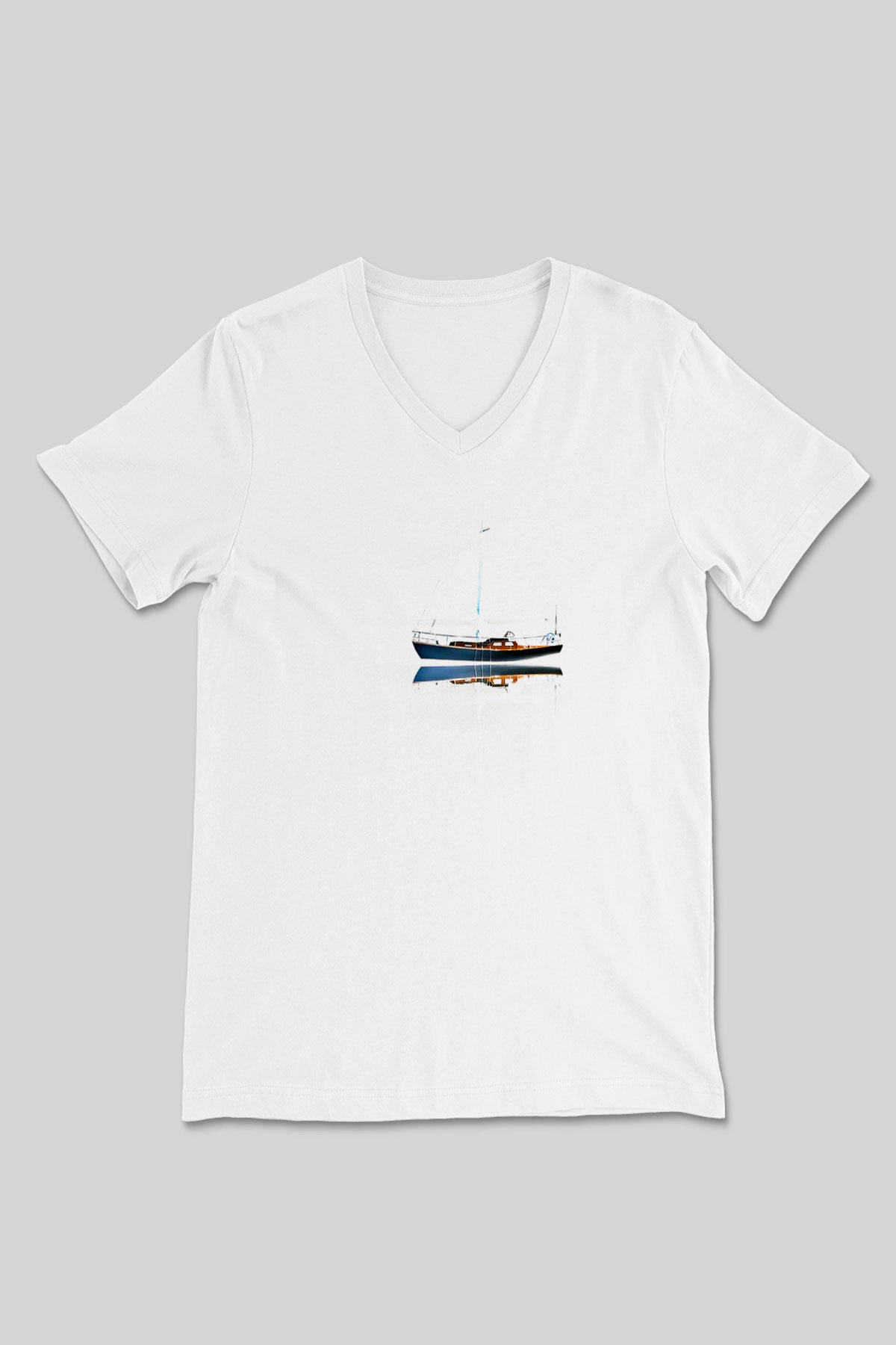 Yelken Baskılı Unisex V Yaka Tişört - Tshirt