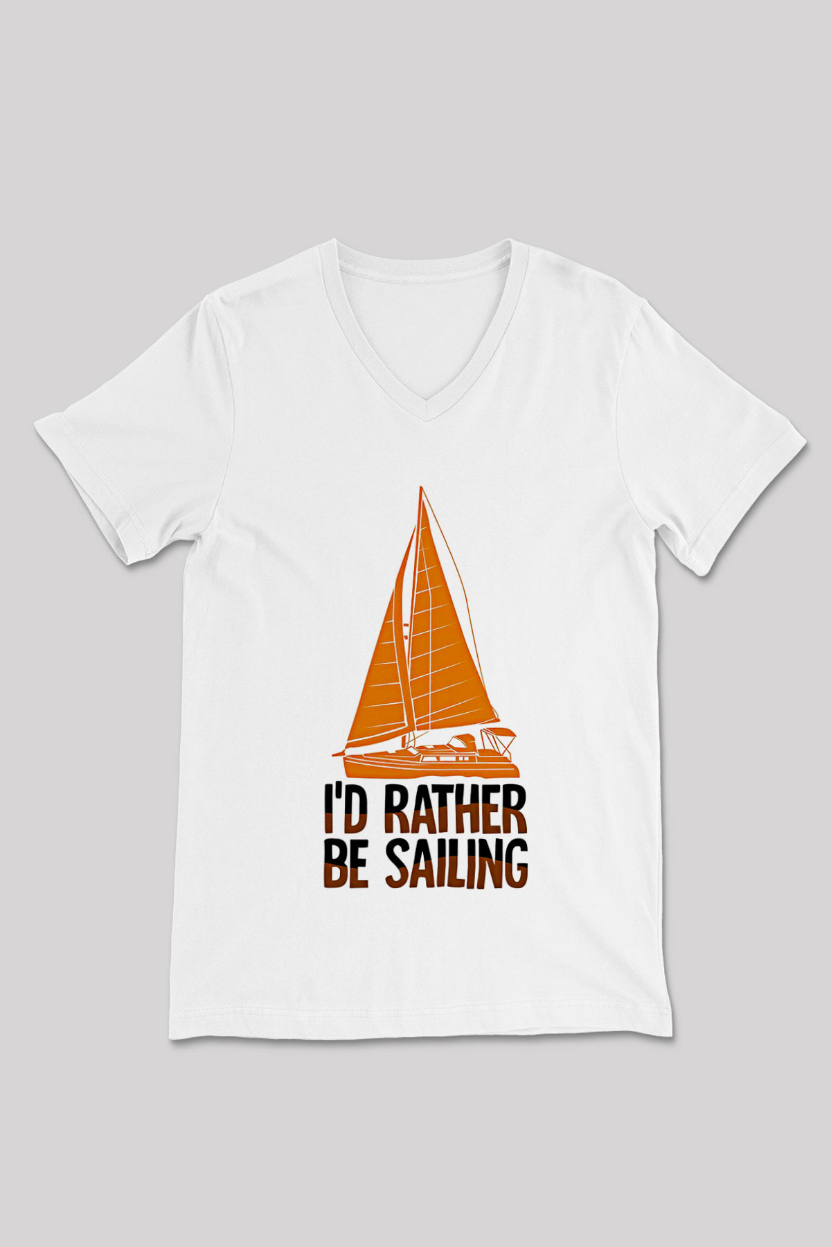 Yelken Baskılı Unisex V Yaka Tişört - Tshirt