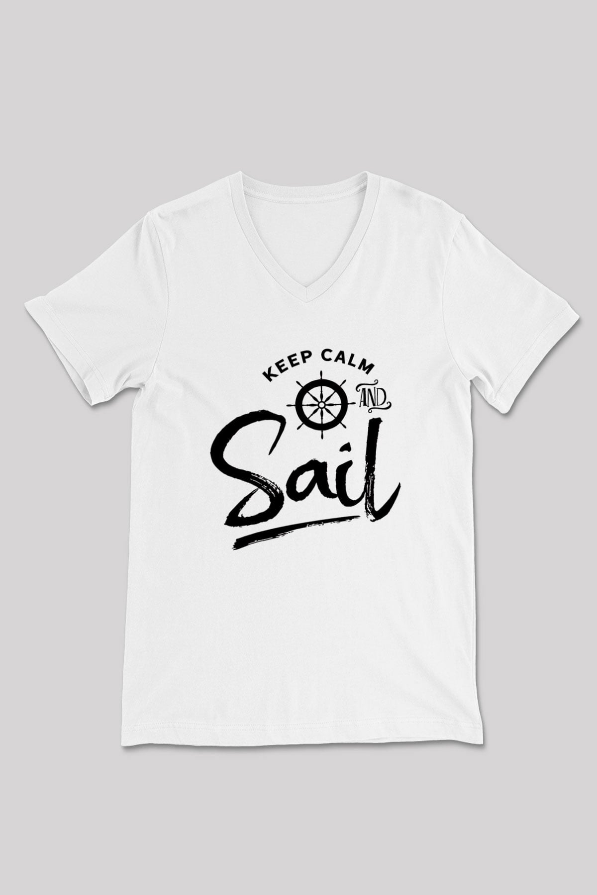 Yelken Baskılı Unisex V Yaka Tişört - Tshirt