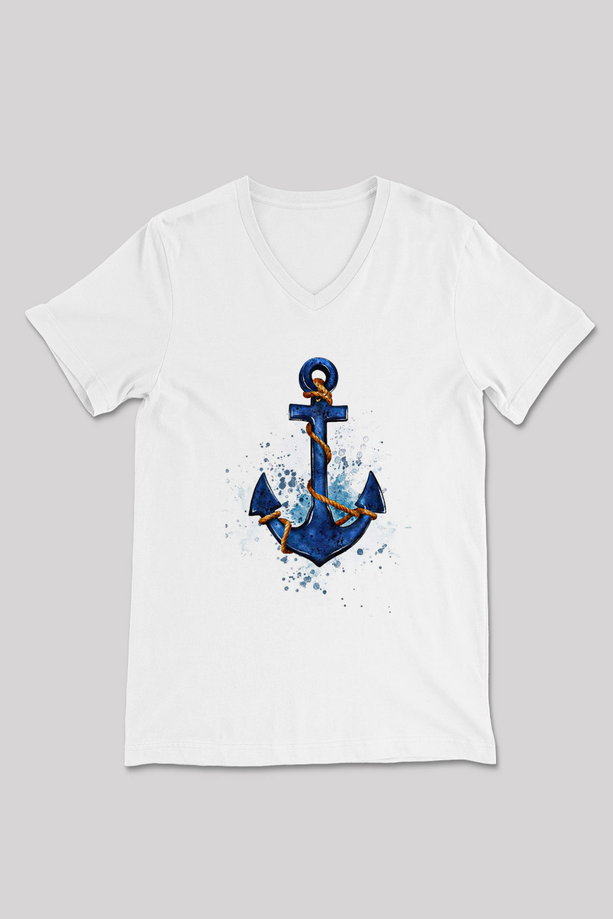 Yelken Baskılı Unisex V Yaka Tişört - Tshirt