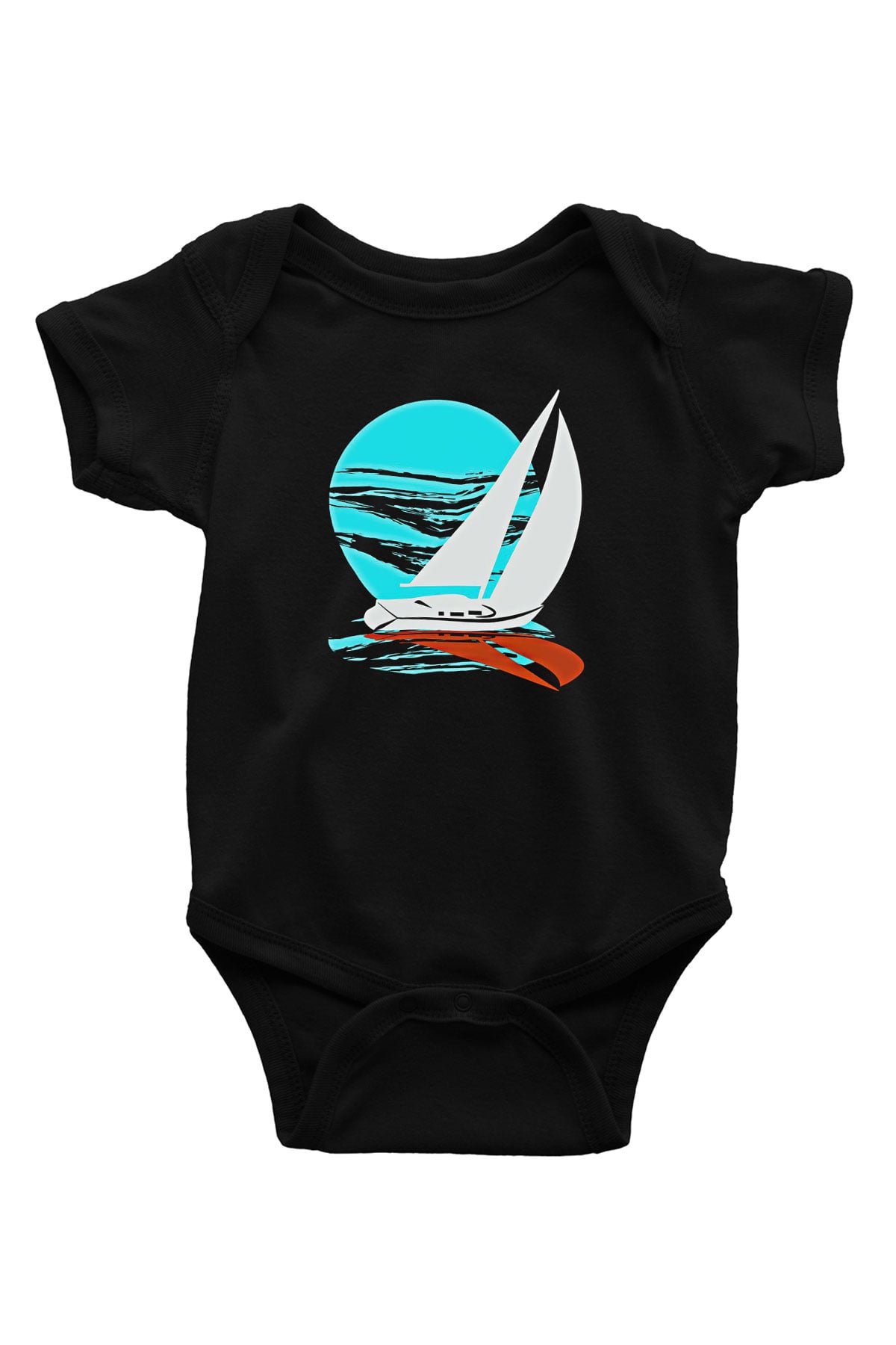 Yelken - Sail Baskılı Unisex Siyah Bebek Body - Zıbın